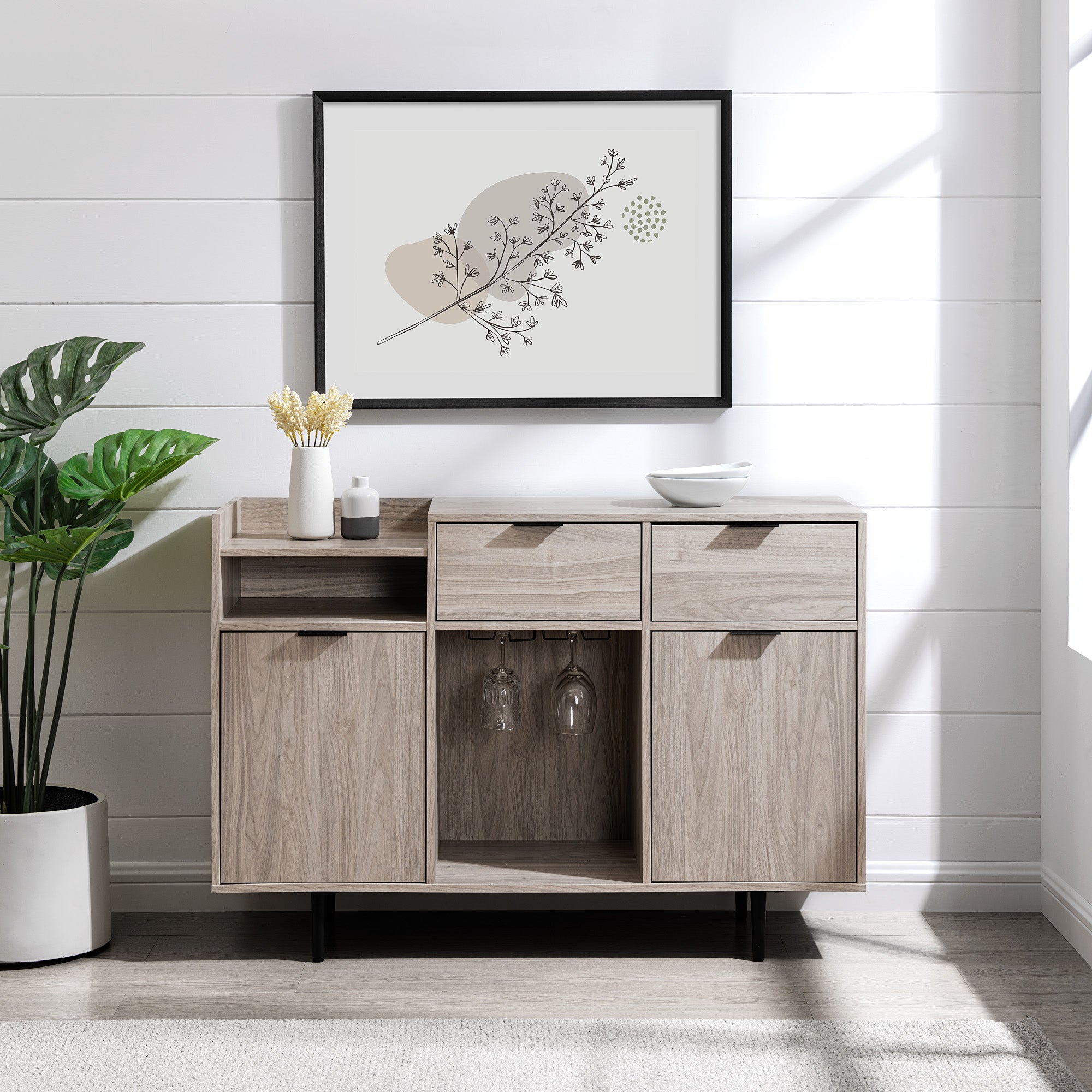 48" Modern 2-Drawer and 2-Door Bar Cabinet