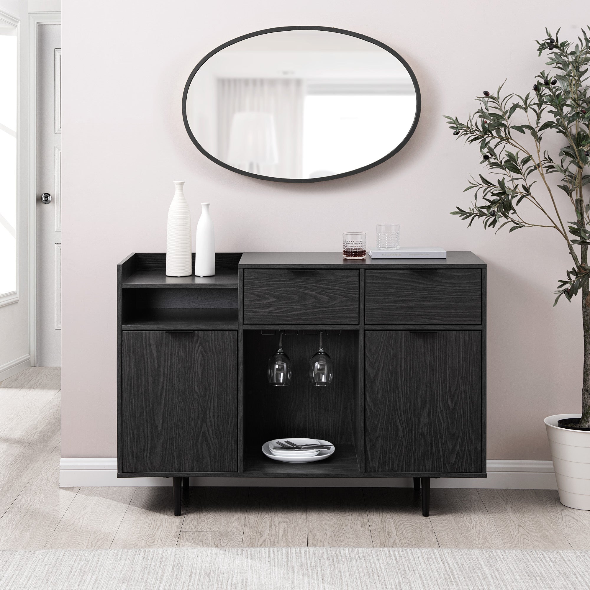 48" Modern 2-Drawer and 2-Door Bar Cabinet