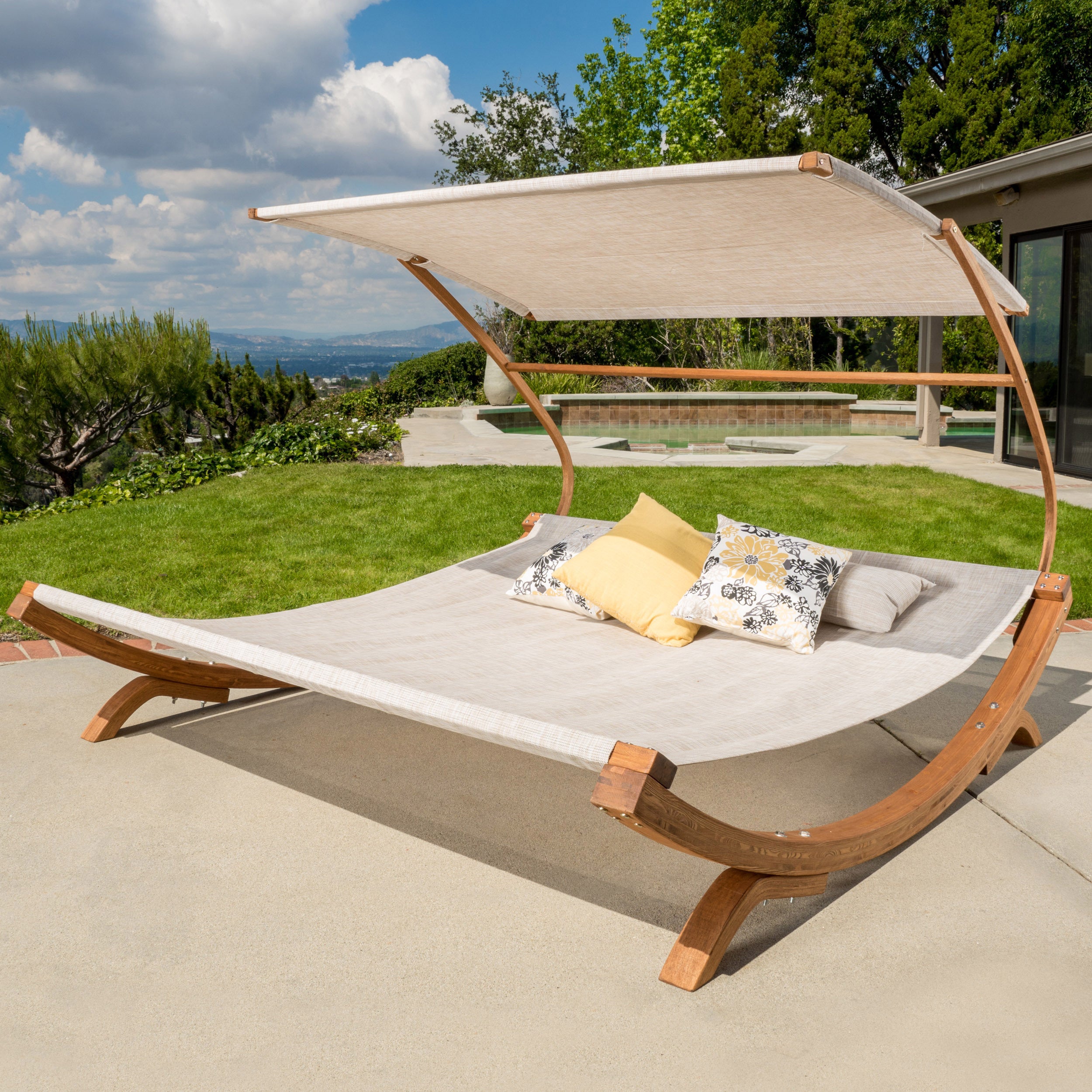 Walker Edison |Teak Lounge Sunbed with Canopy