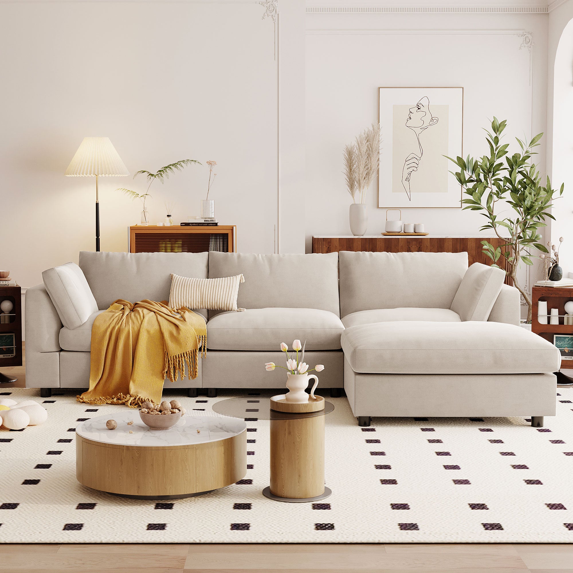 Walker Edison | Modular Cloud Sectional Sofa with Reversible Chaise