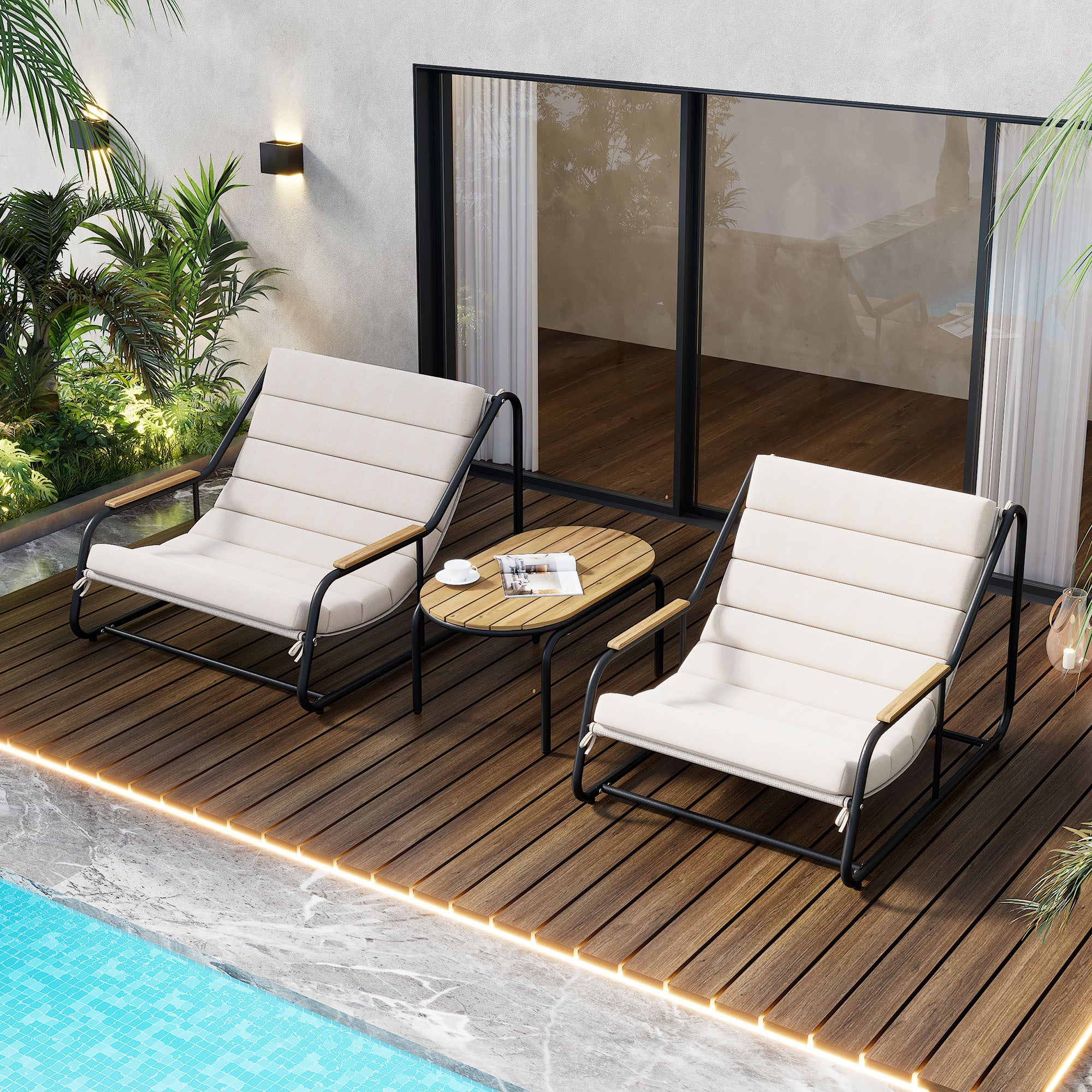 Walker Edison | Outdoor Chaise Lounge Chairs Set of 3