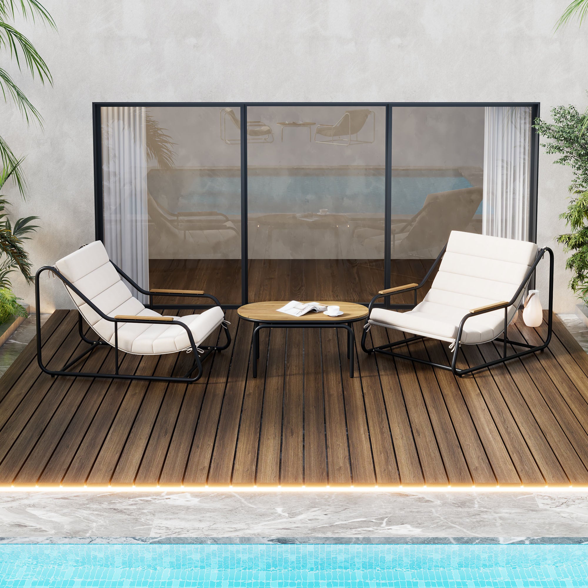 Walker Edison | Outdoor Chaise Lounge Chairs Set of 3