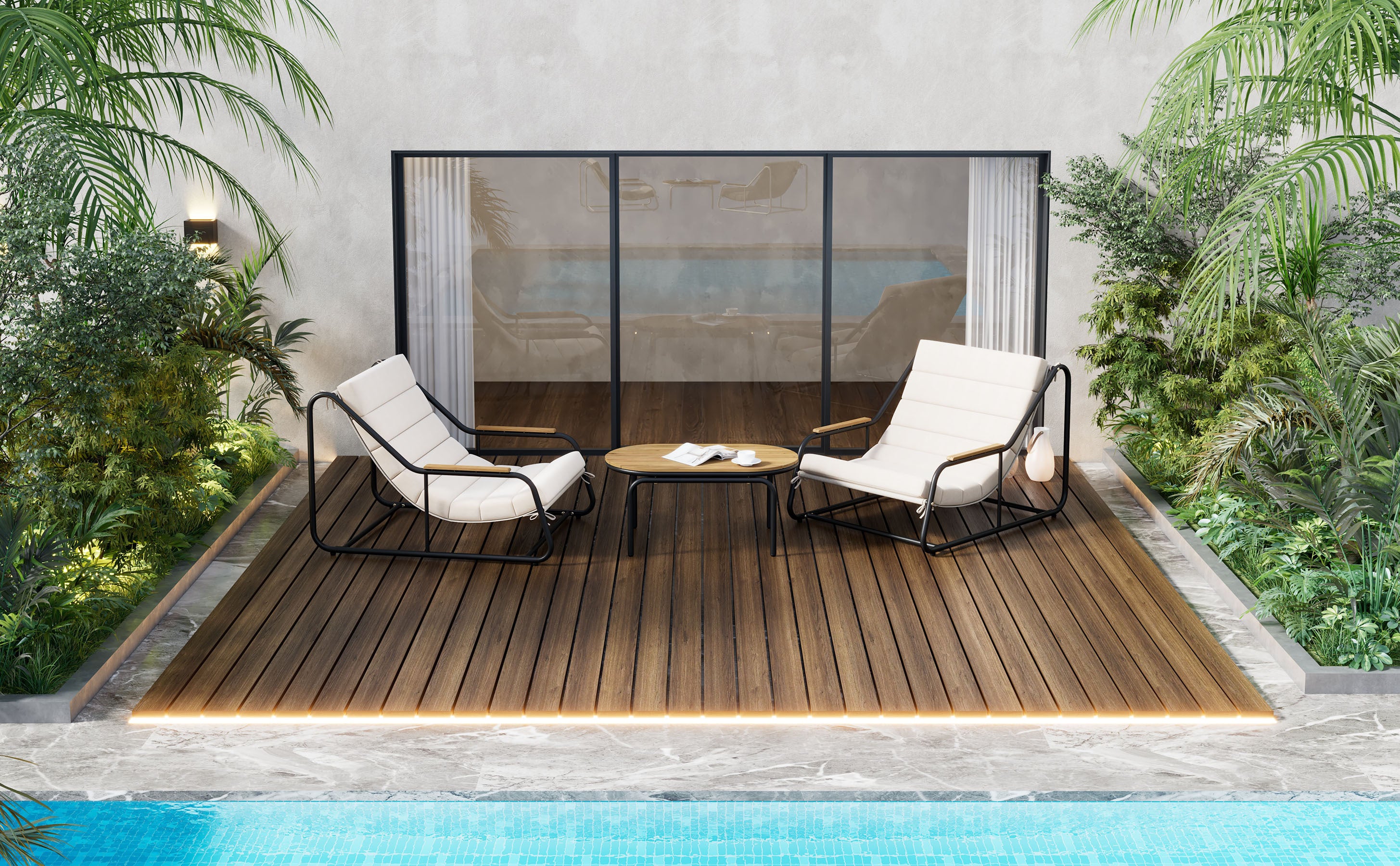 Walker Edison | Outdoor Chaise Lounge Chairs Set of 3