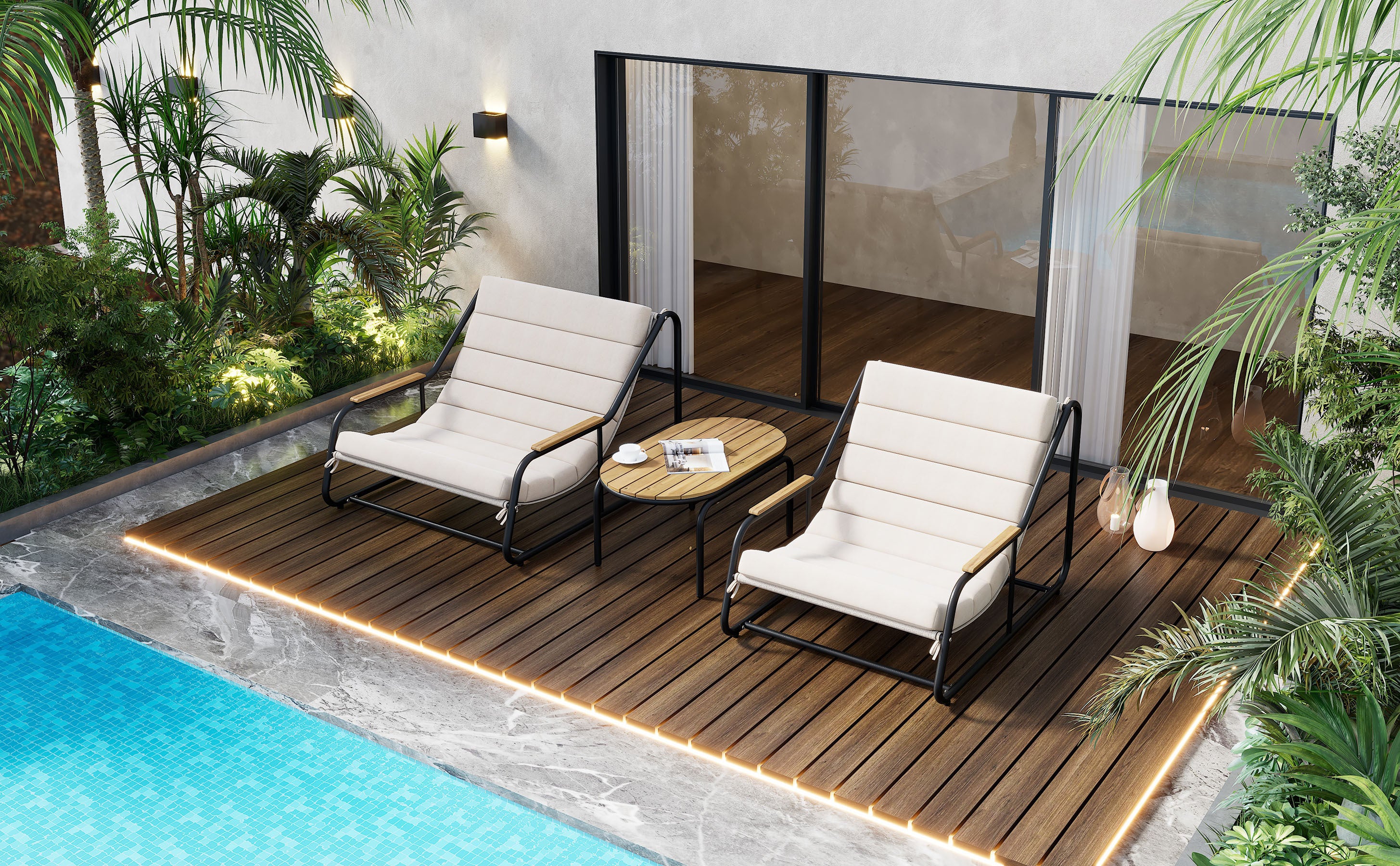 Walker Edison | Outdoor Chaise Lounge Chairs Set of 3