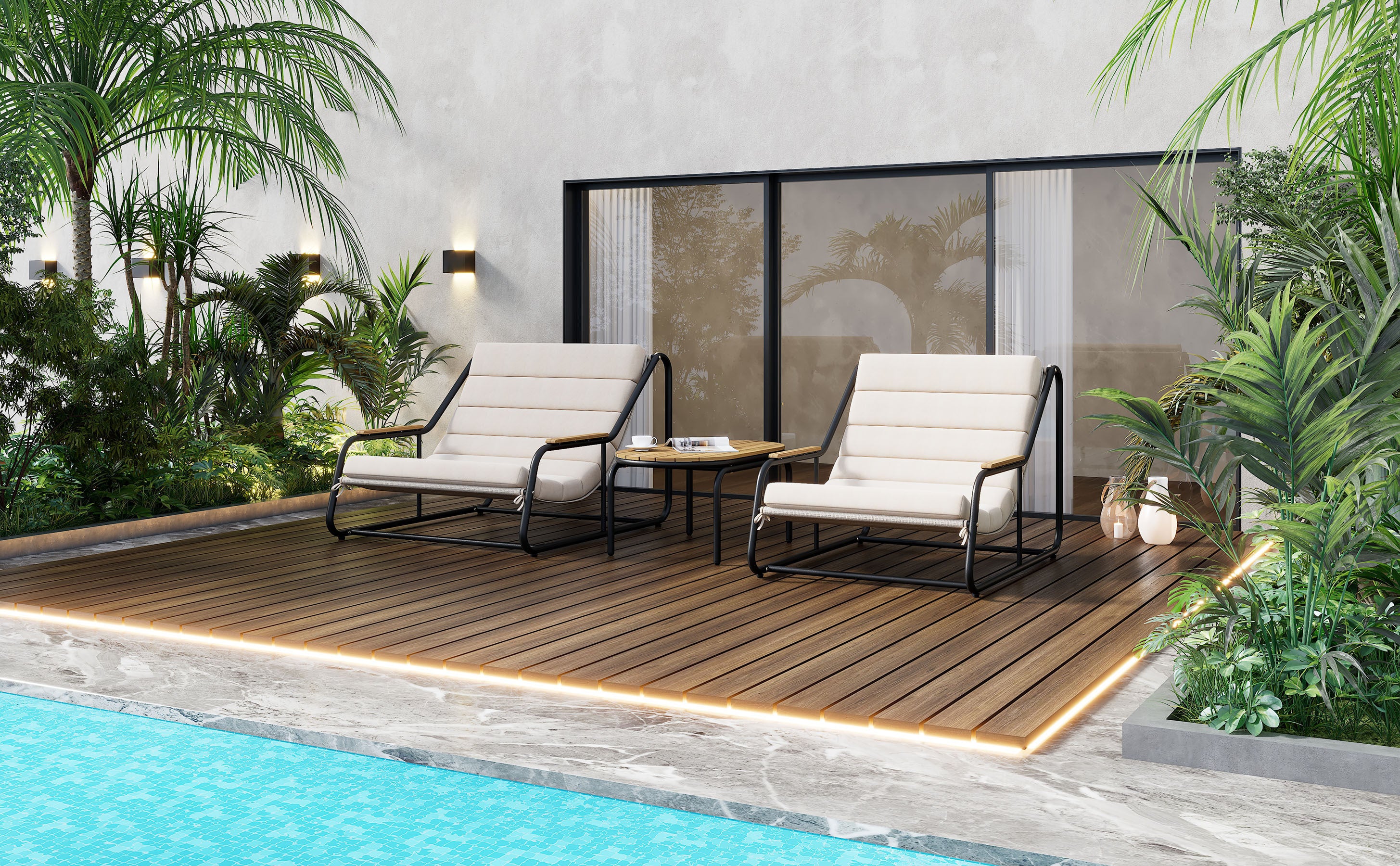 Walker Edison | Outdoor Chaise Lounge Chairs Set of 3