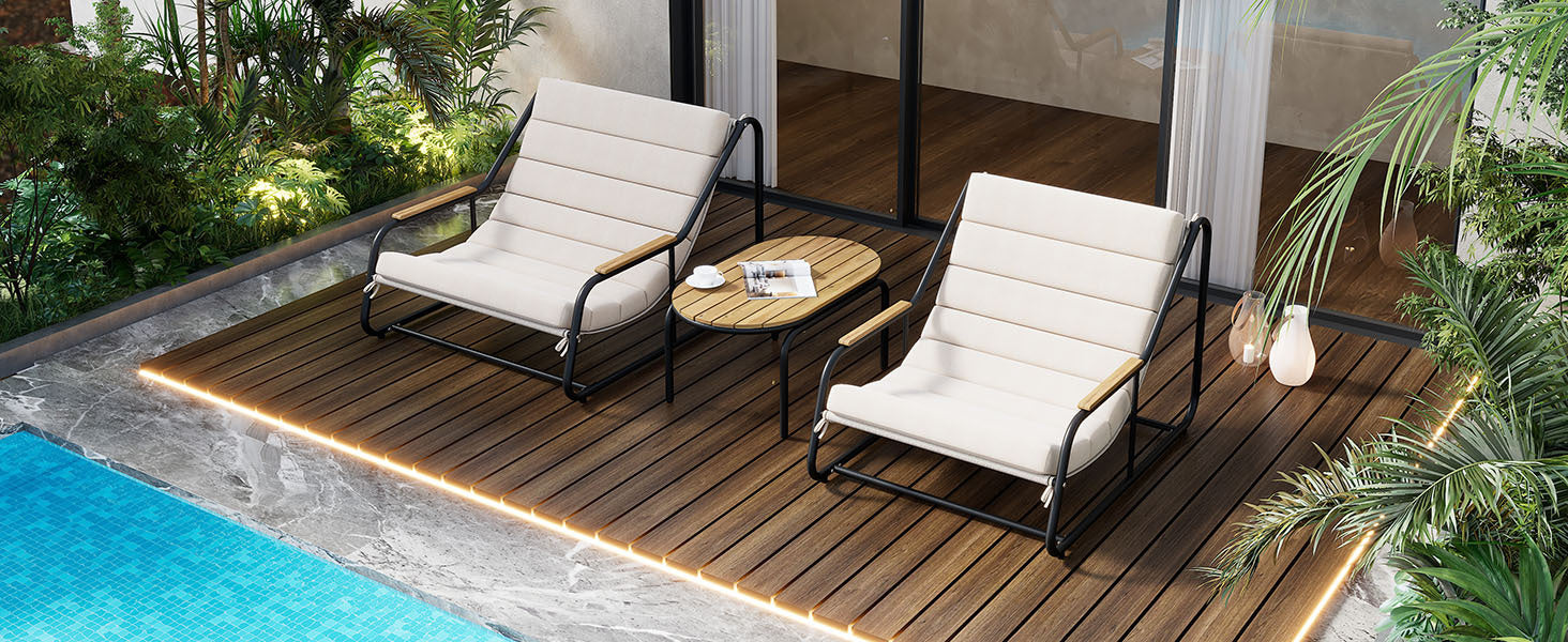 Walker Edison | Outdoor Chaise Lounge Chairs Set of 3