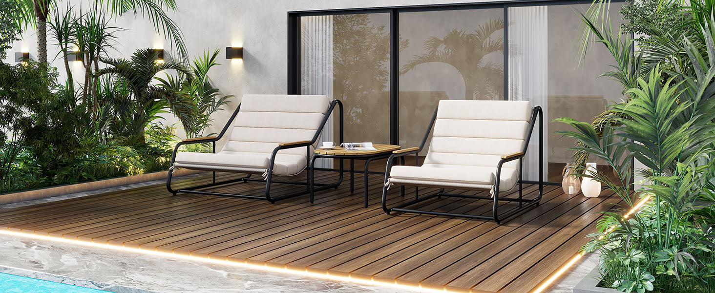Walker Edison | Outdoor Chaise Lounge Chairs Set of 3