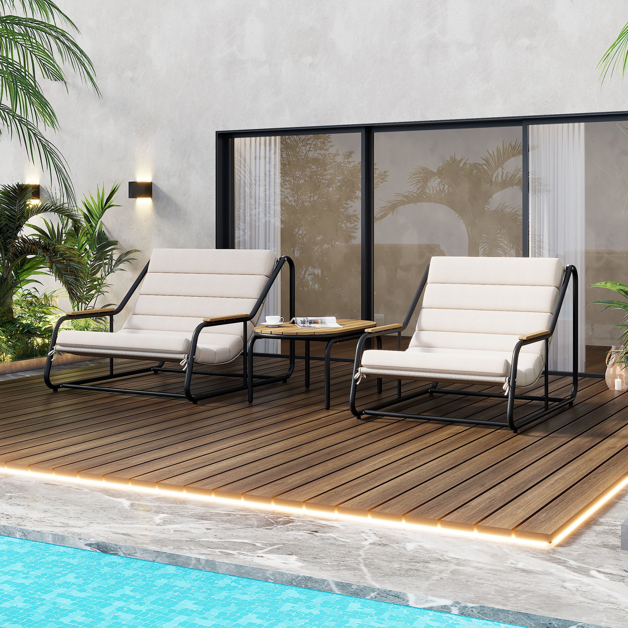 Walker Edison | Outdoor Chaise Lounge Chairs Set of 3
