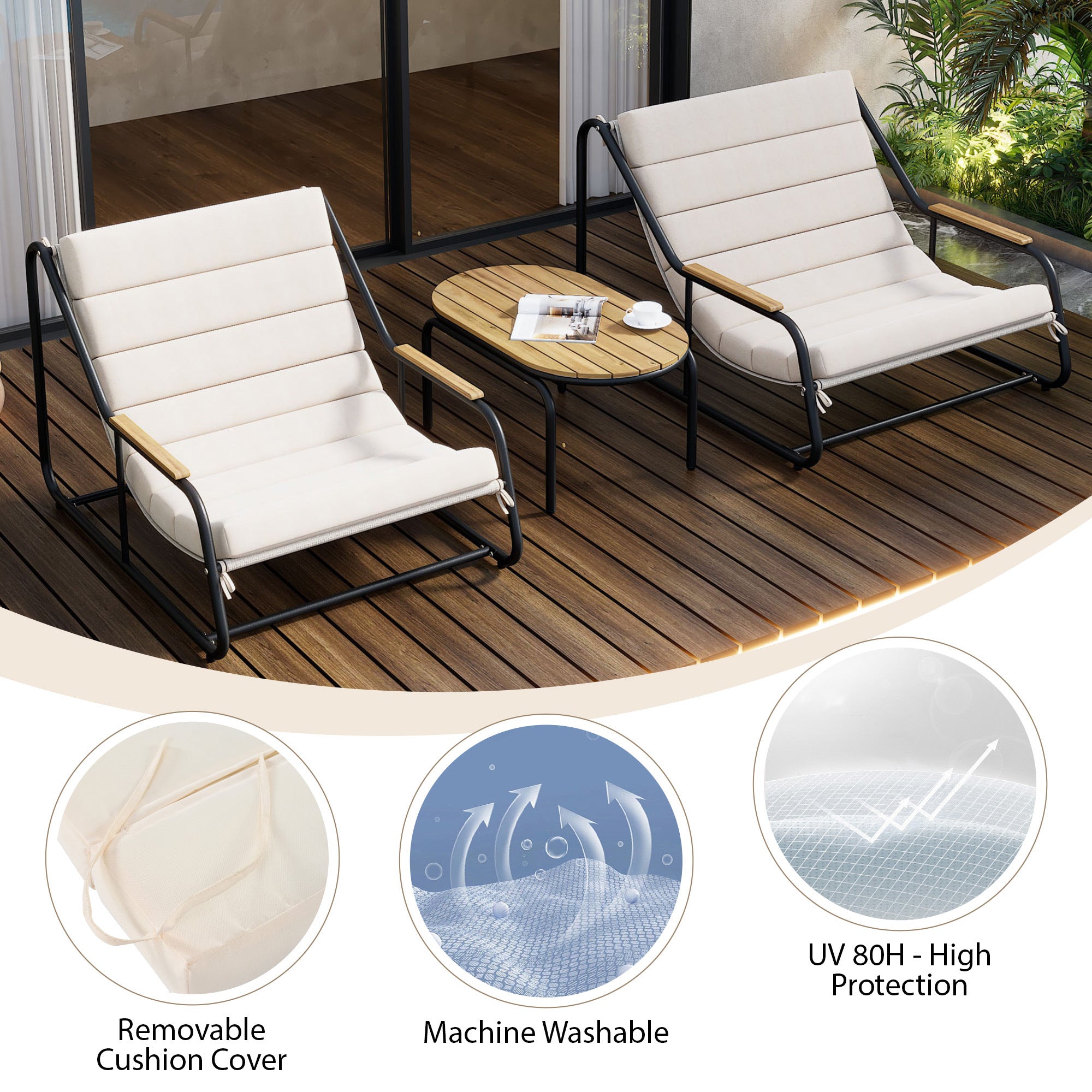 Walker Edison | Outdoor Chaise Lounge Chairs Set of 3