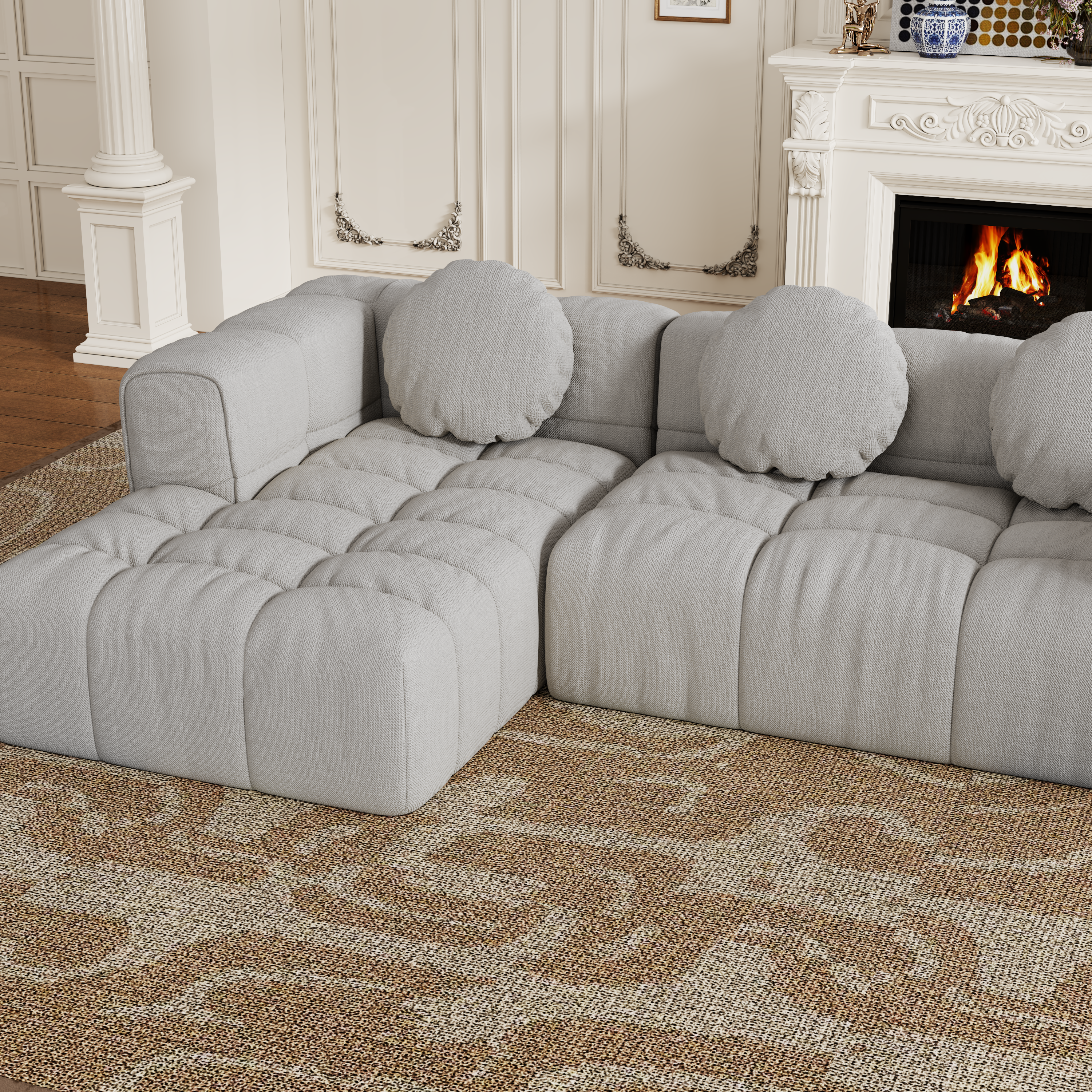 Walker Edison | Modular Minimalist Tufted Sectional Sofa Set with 3 pillows