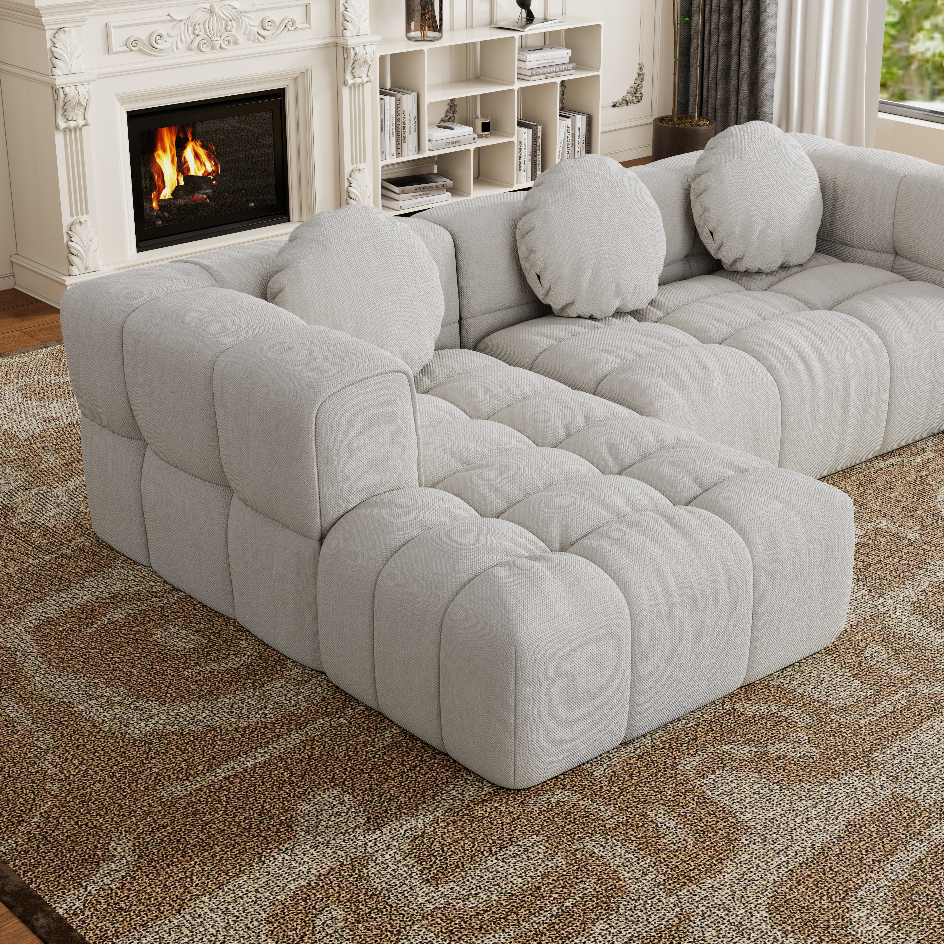 Walker Edison | Modular Minimalist Tufted Sectional Sofa Set with 3 pillows