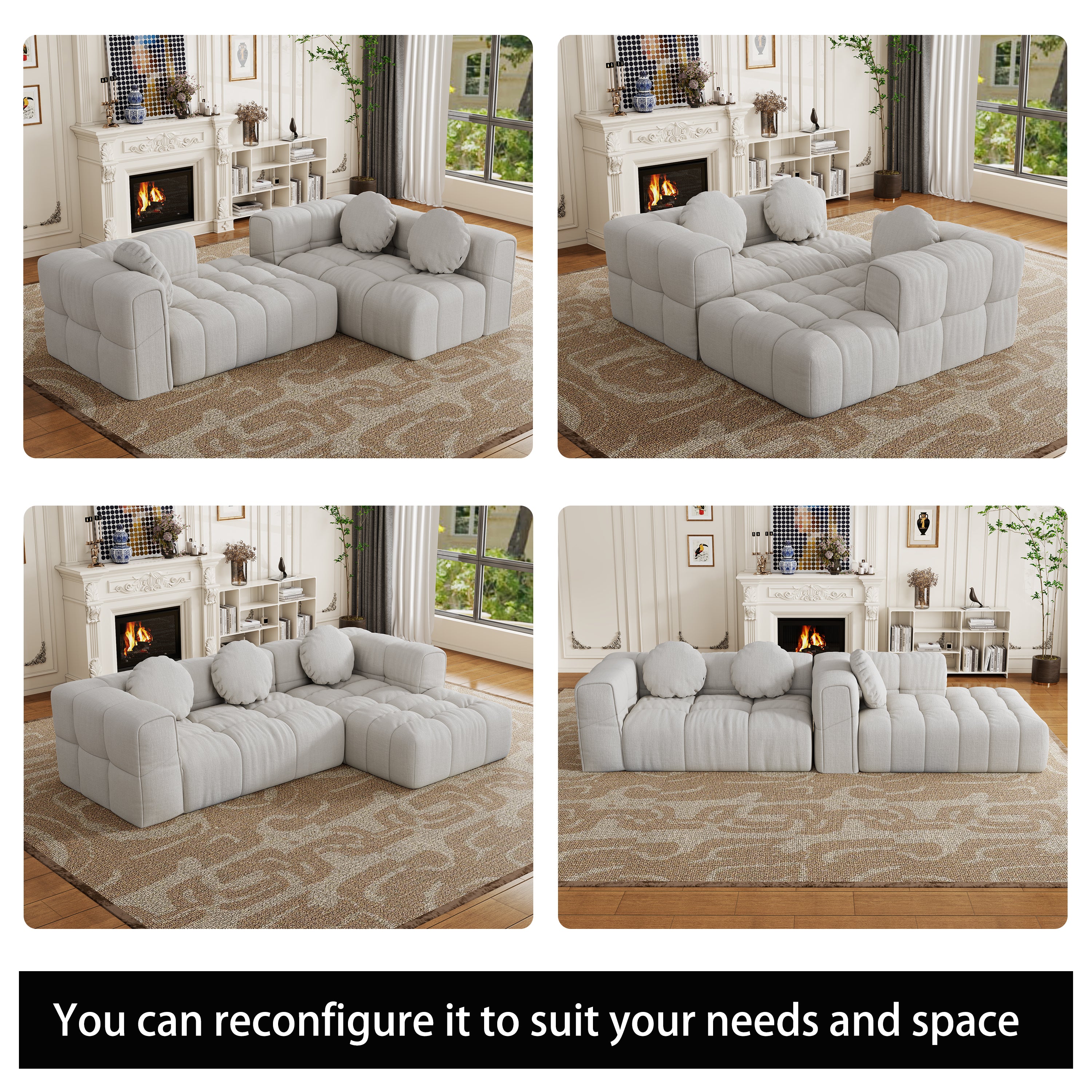 Walker Edison | Modular Minimalist Tufted Sectional Sofa Set with 3 pillows