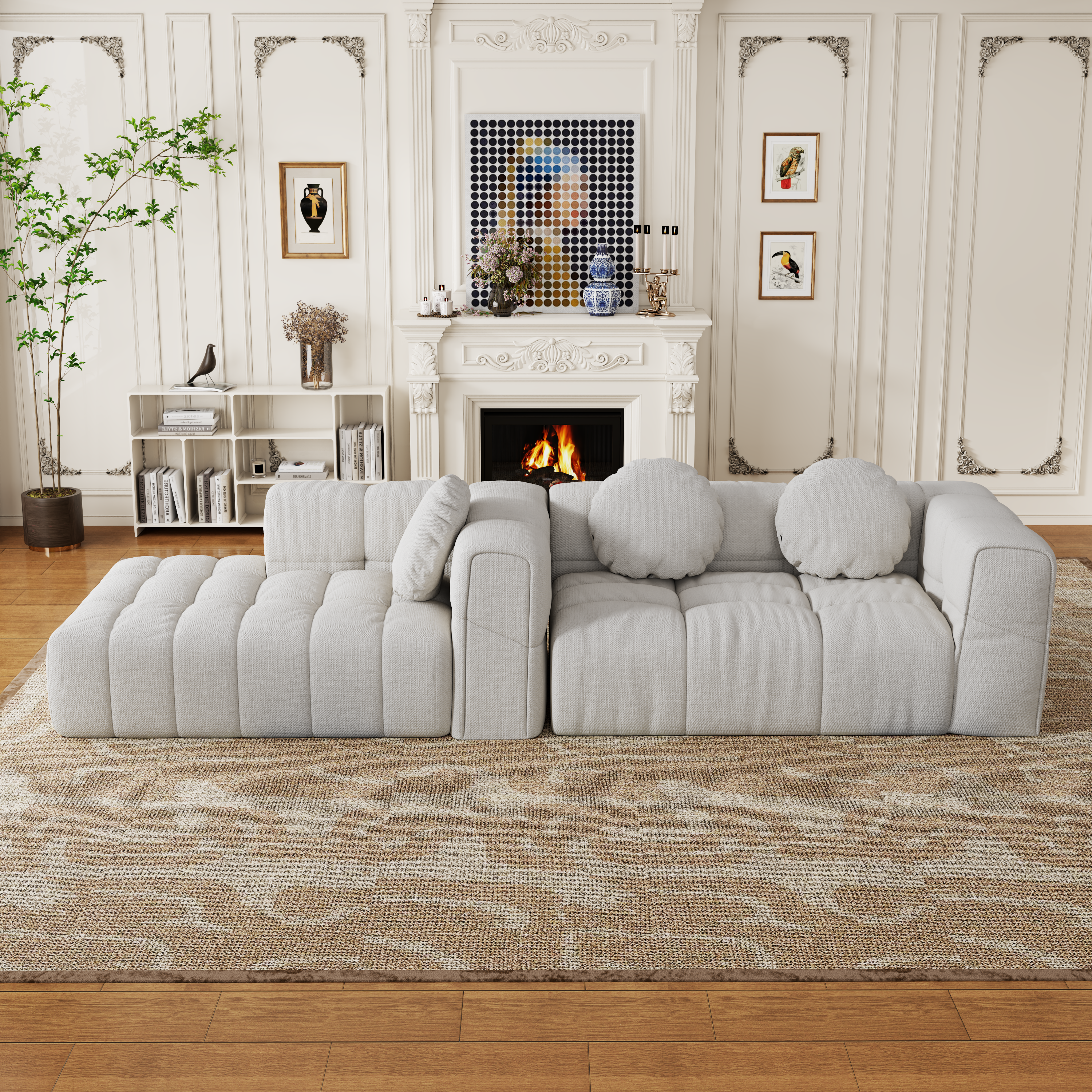 Walker Edison | Modular Minimalist Tufted Sectional Sofa Set with 3 pillows