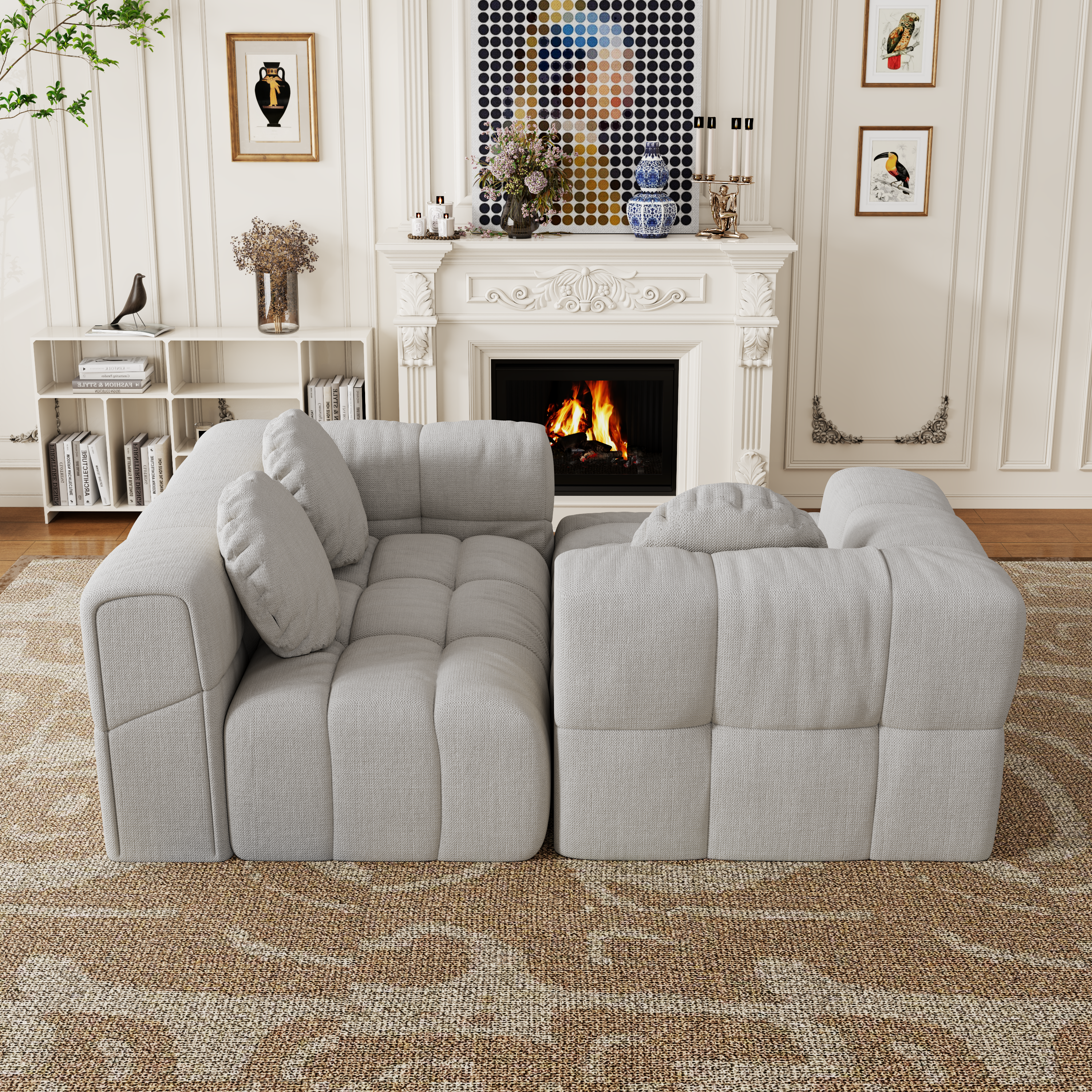 Walker Edison | Modular Minimalist Tufted Sectional Sofa Set with 3 pillows