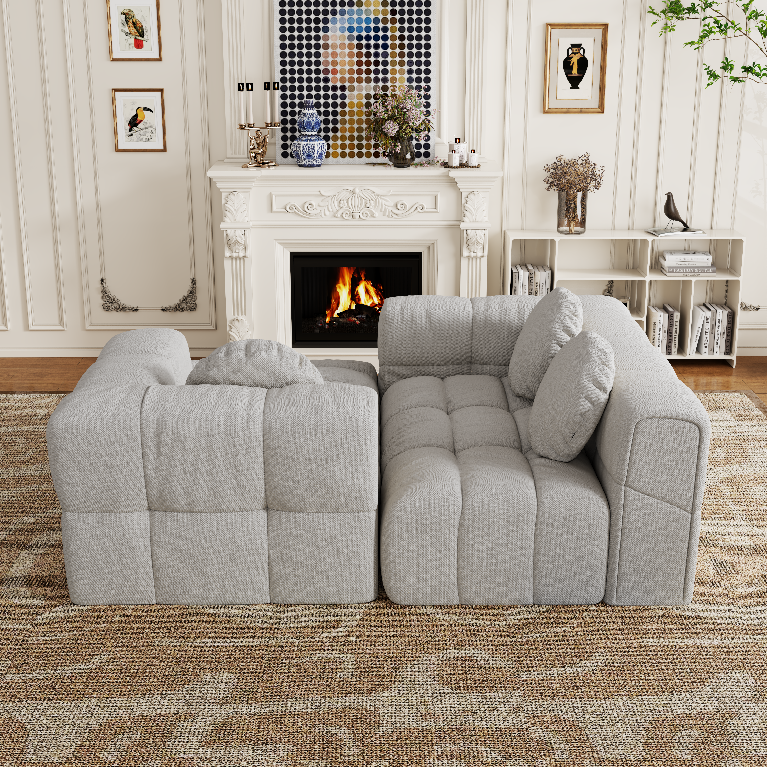 Walker Edison | Modular Minimalist Tufted Sectional Sofa Set with 3 pillows