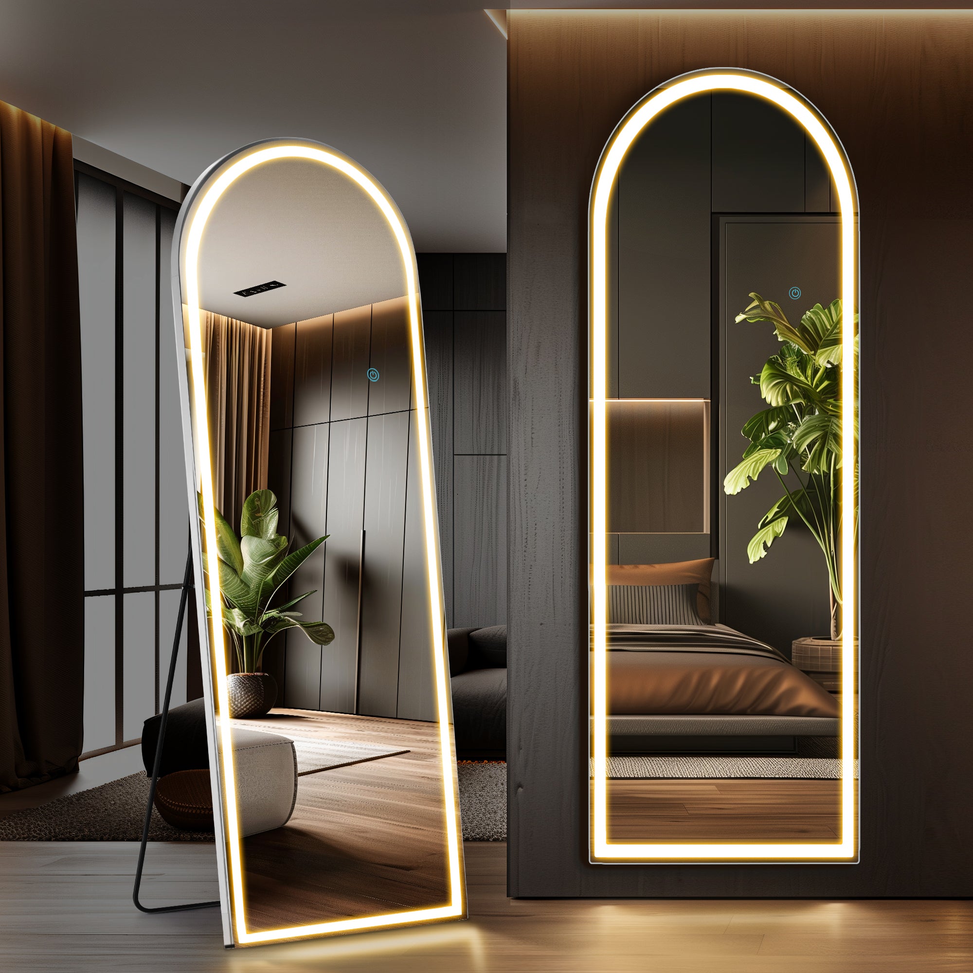 Walker Edison | LED Lighted Floor Standing Mirror with Stand