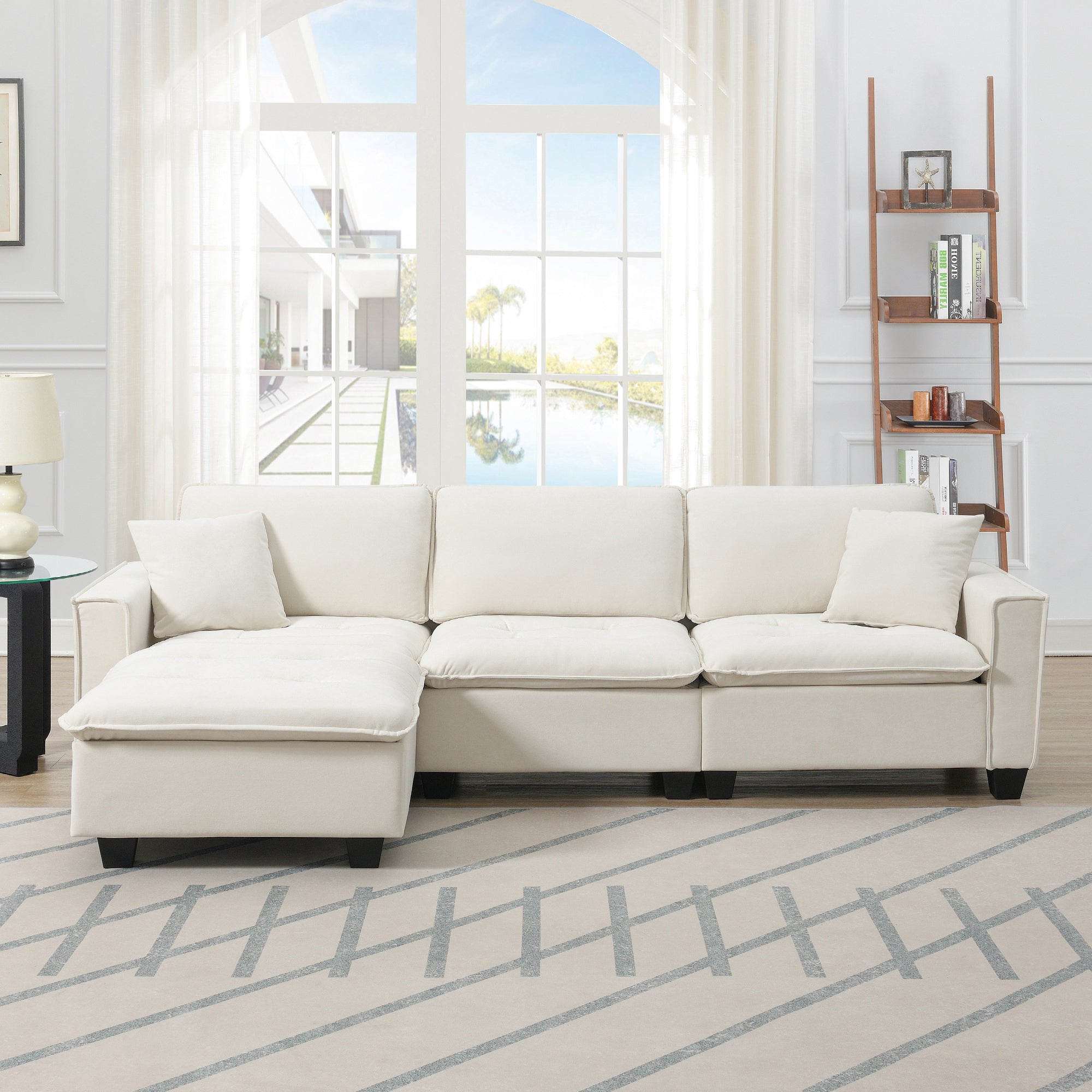 Walker Edison | Modern Cloud Sectional L Shape Couch w Ottoman