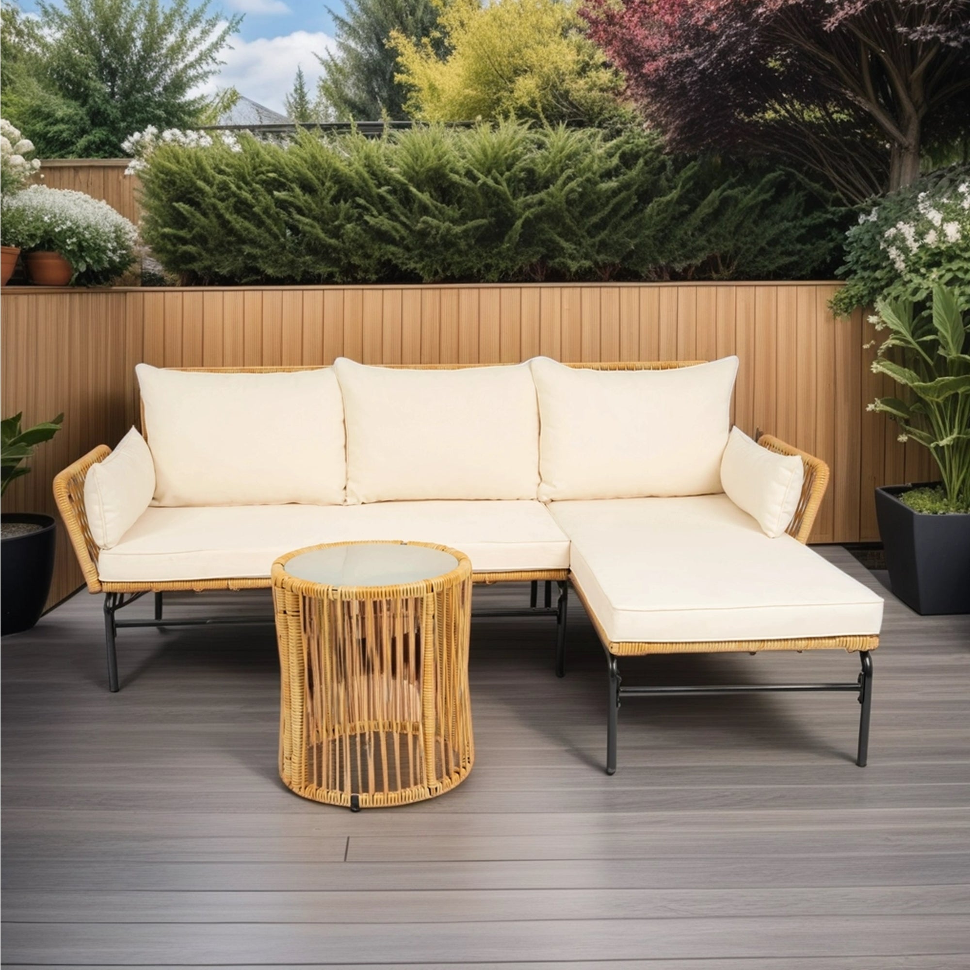 Walker Edison | 3 Piece Outdoor Patio Sectional Wicker Set