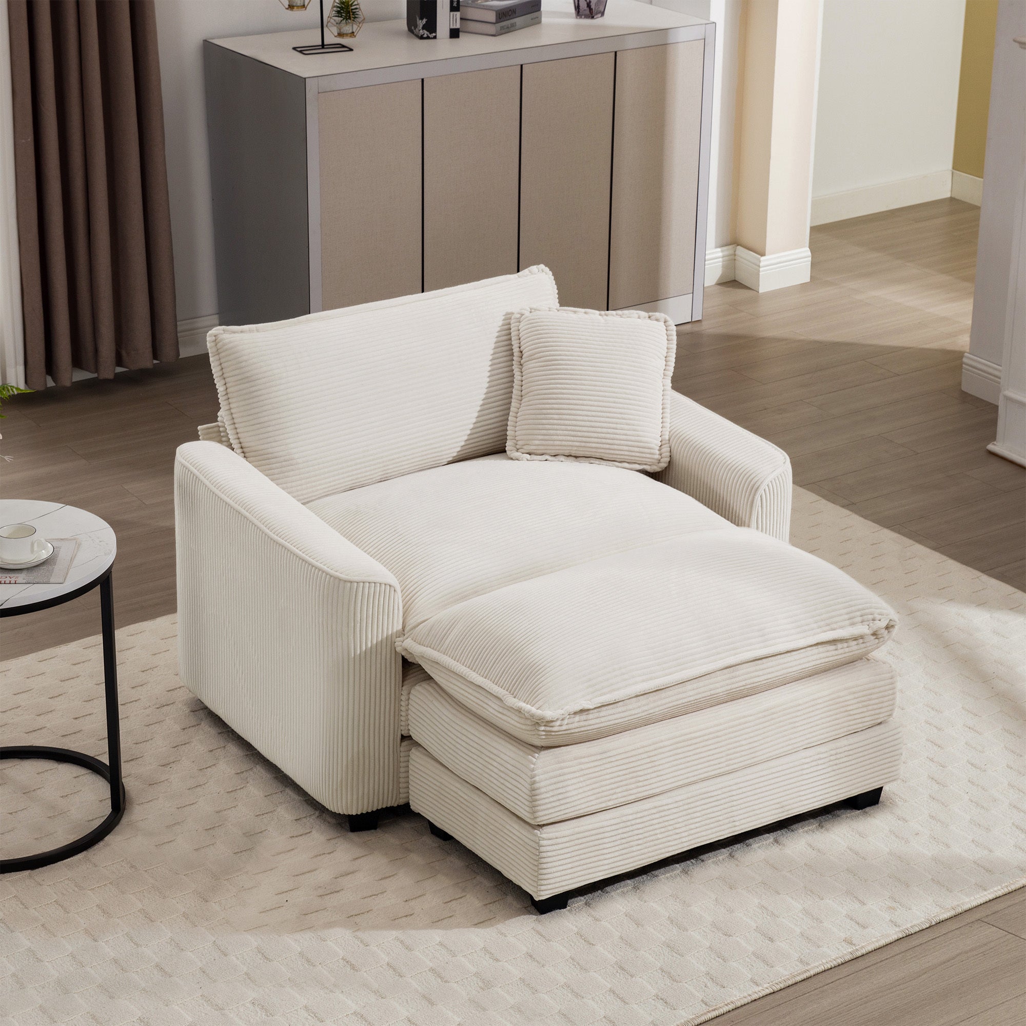 Walker Edison | Corduroy Deep Seat Cloud Accent Chair with Ottoman Set