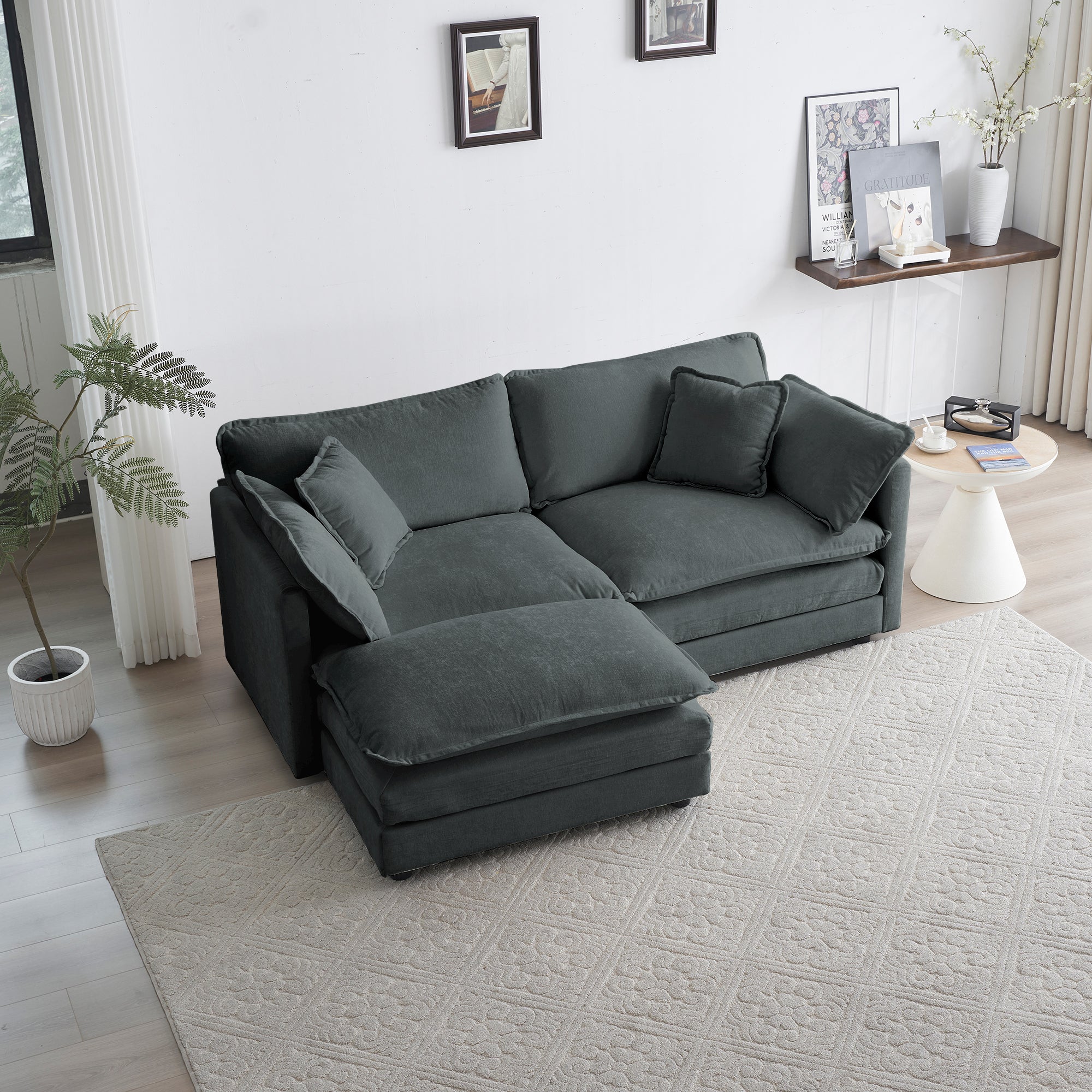 Walker Edison | Chenille Two-Seater Sofa with Ottoman