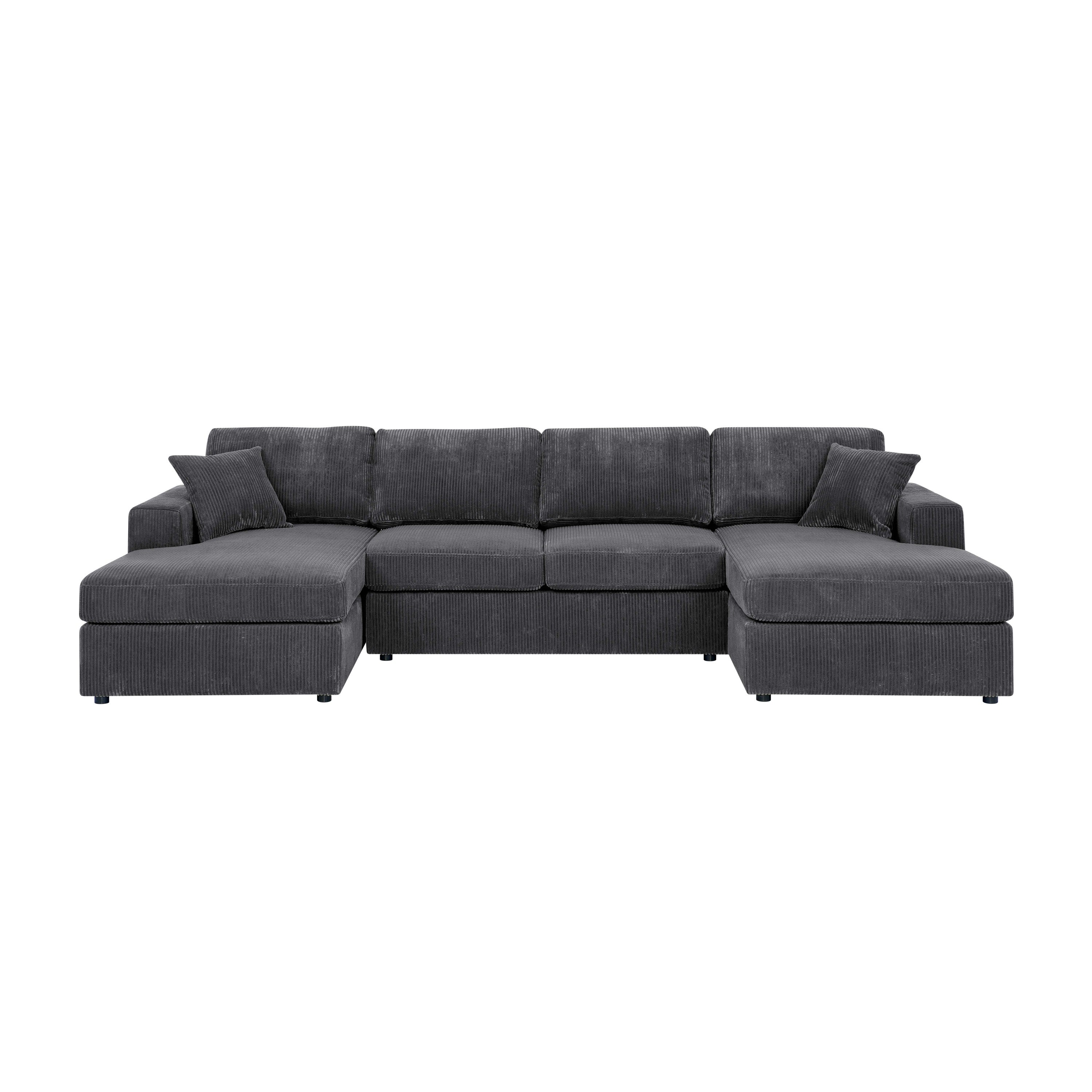 Walker Edison | Coastal Grey Corduroy Double-Chaise Cloud Sectional Sofa