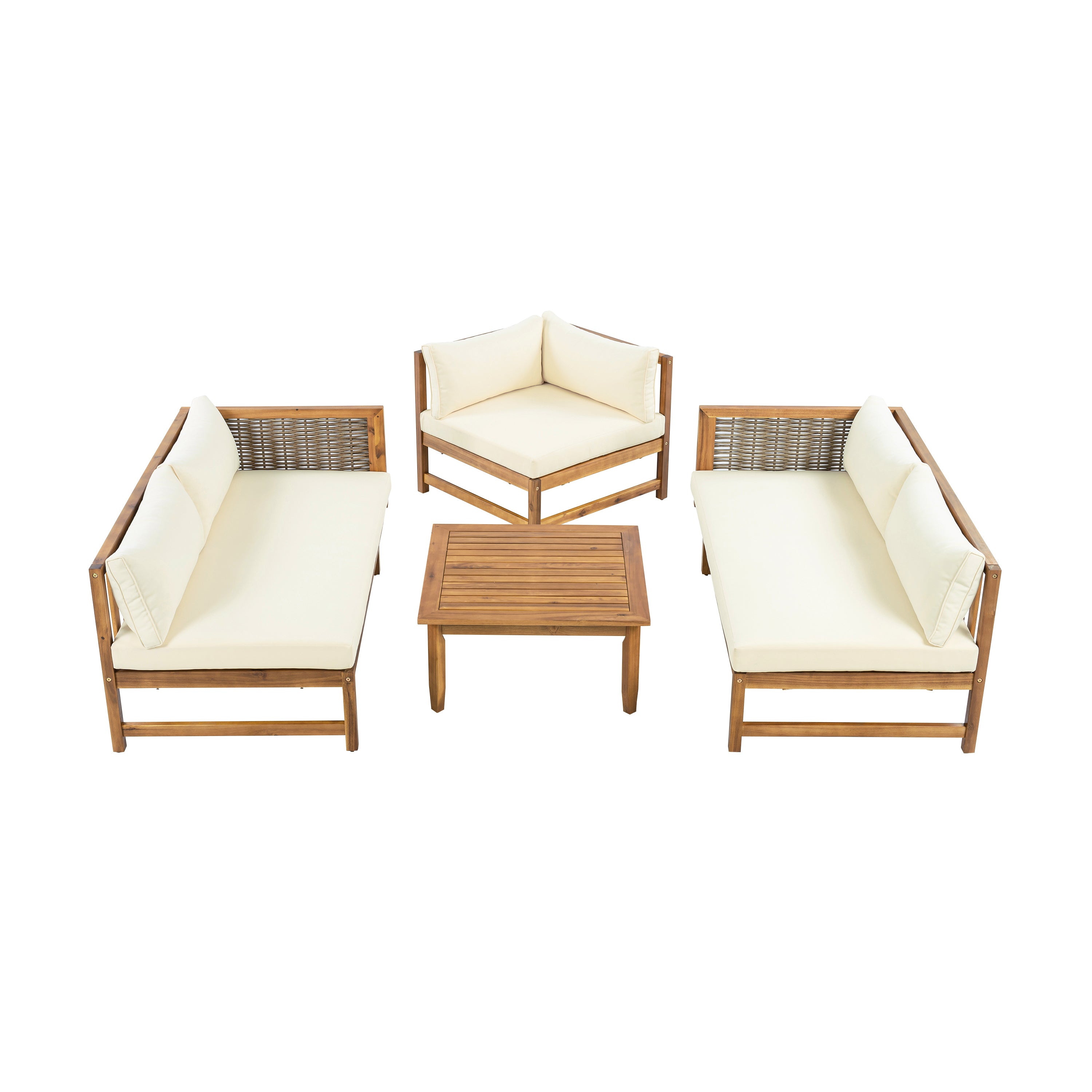 Walker Edison | Acacia Wood Sectional Sofa with Coffee Table