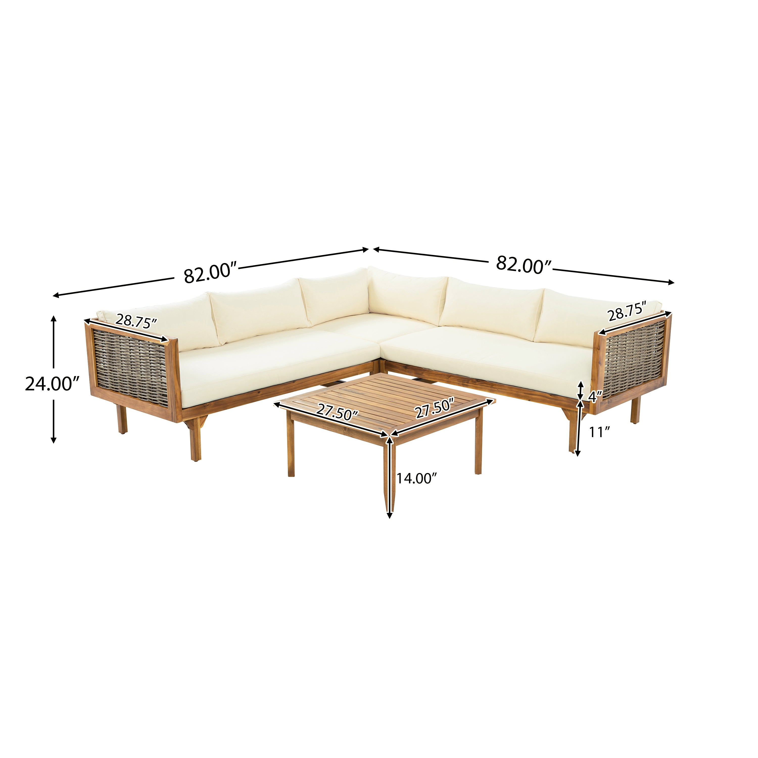 Walker Edison | Acacia Wood Sectional Sofa with Coffee Table