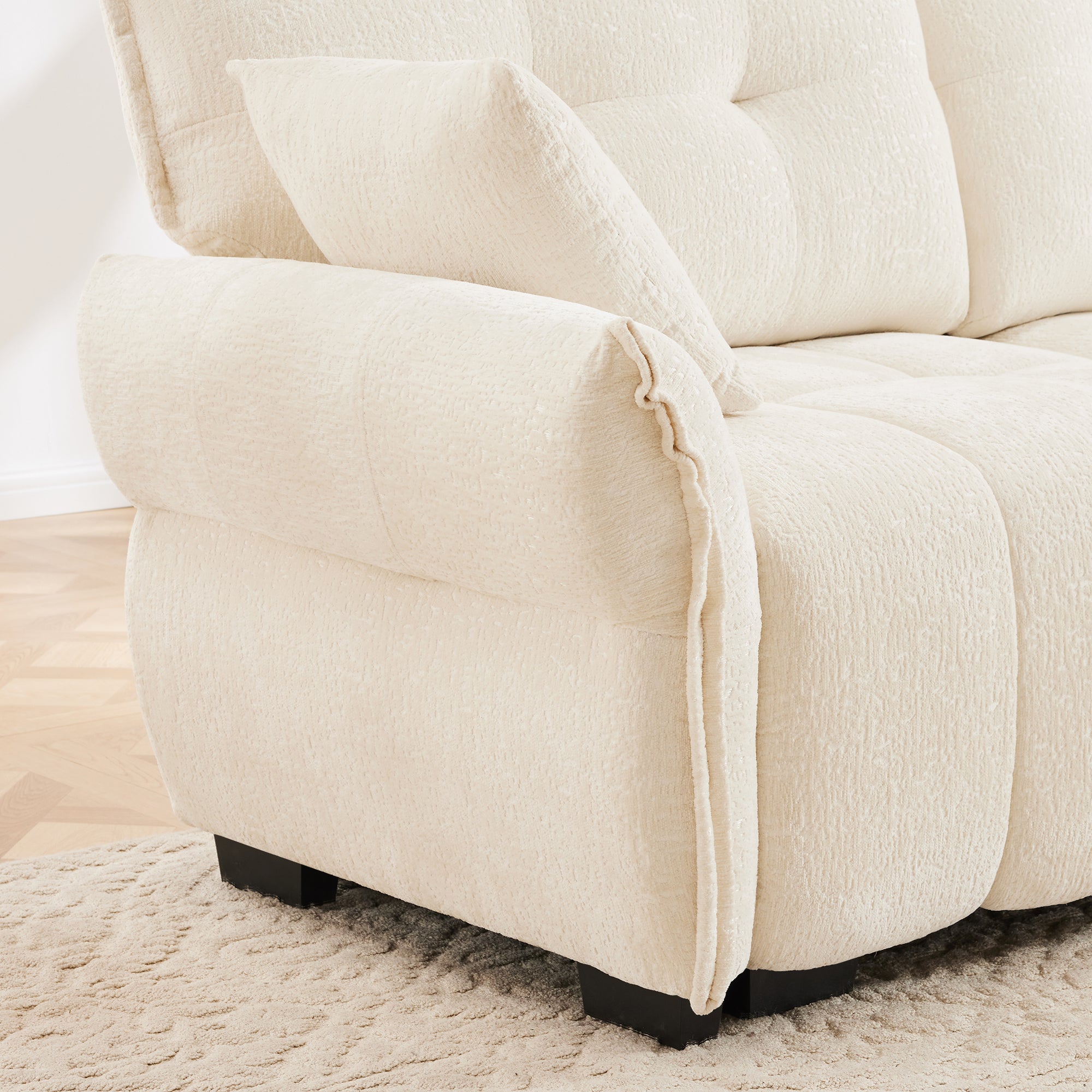 Walker Edison | Chenille Tufted 3 Seater Sofa Set With Ottoman And Throw Pillows