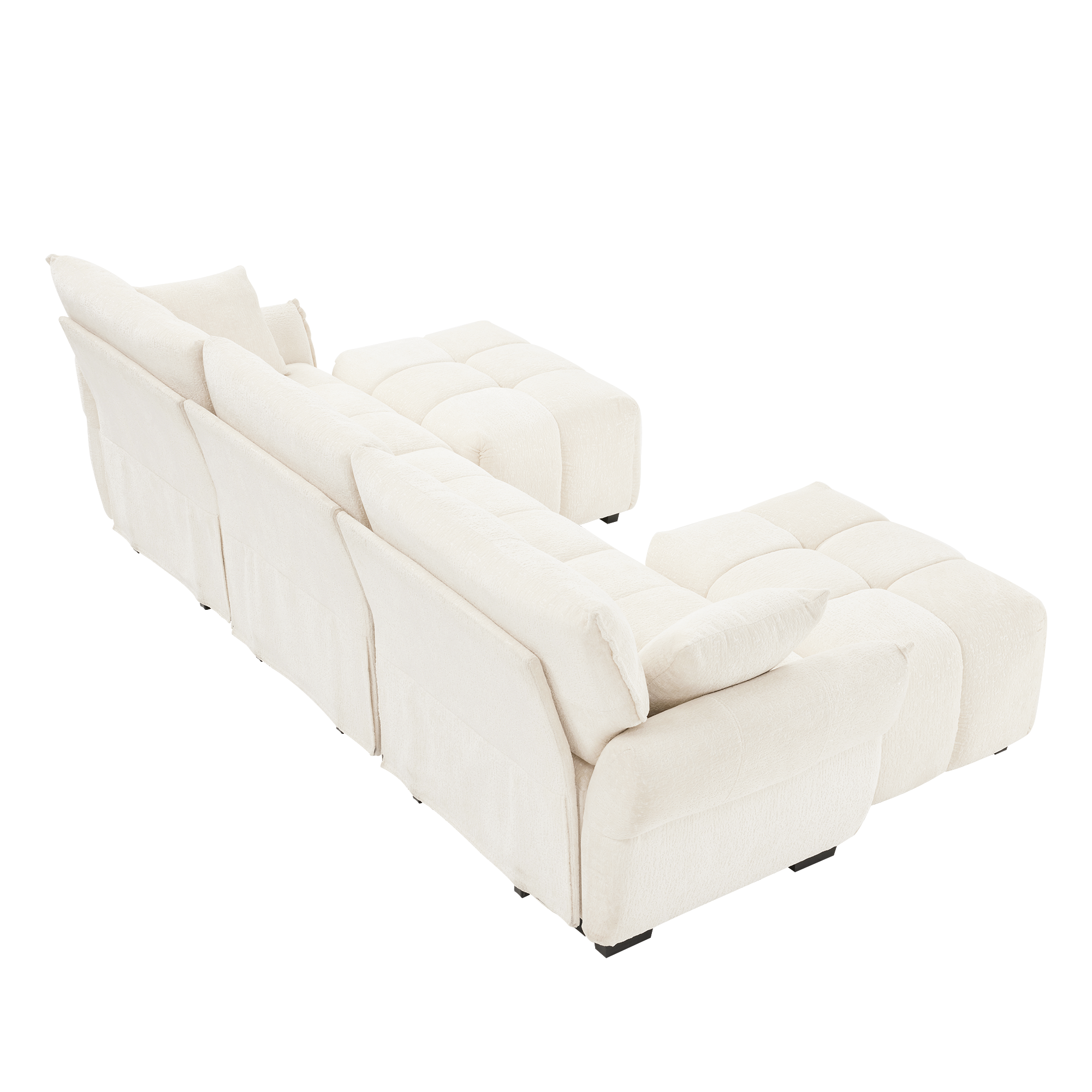 Walker Edison | Chenille Tufted 3 Seater Sofa Set With Ottoman And Throw Pillows