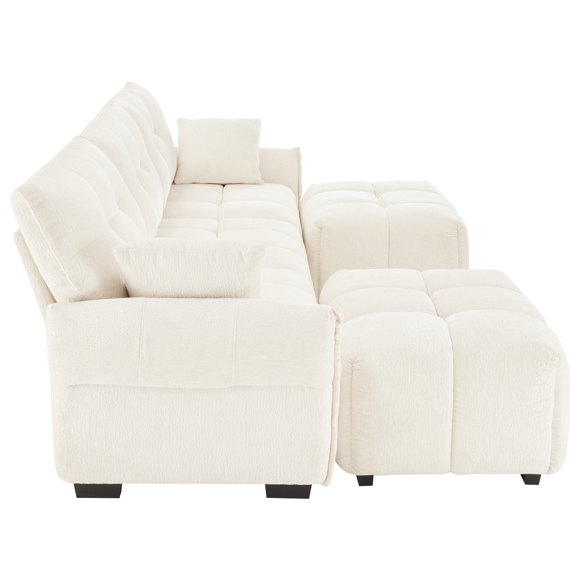 Walker Edison | Chenille Tufted 3 Seater Sofa Set With Ottoman And Throw Pillows