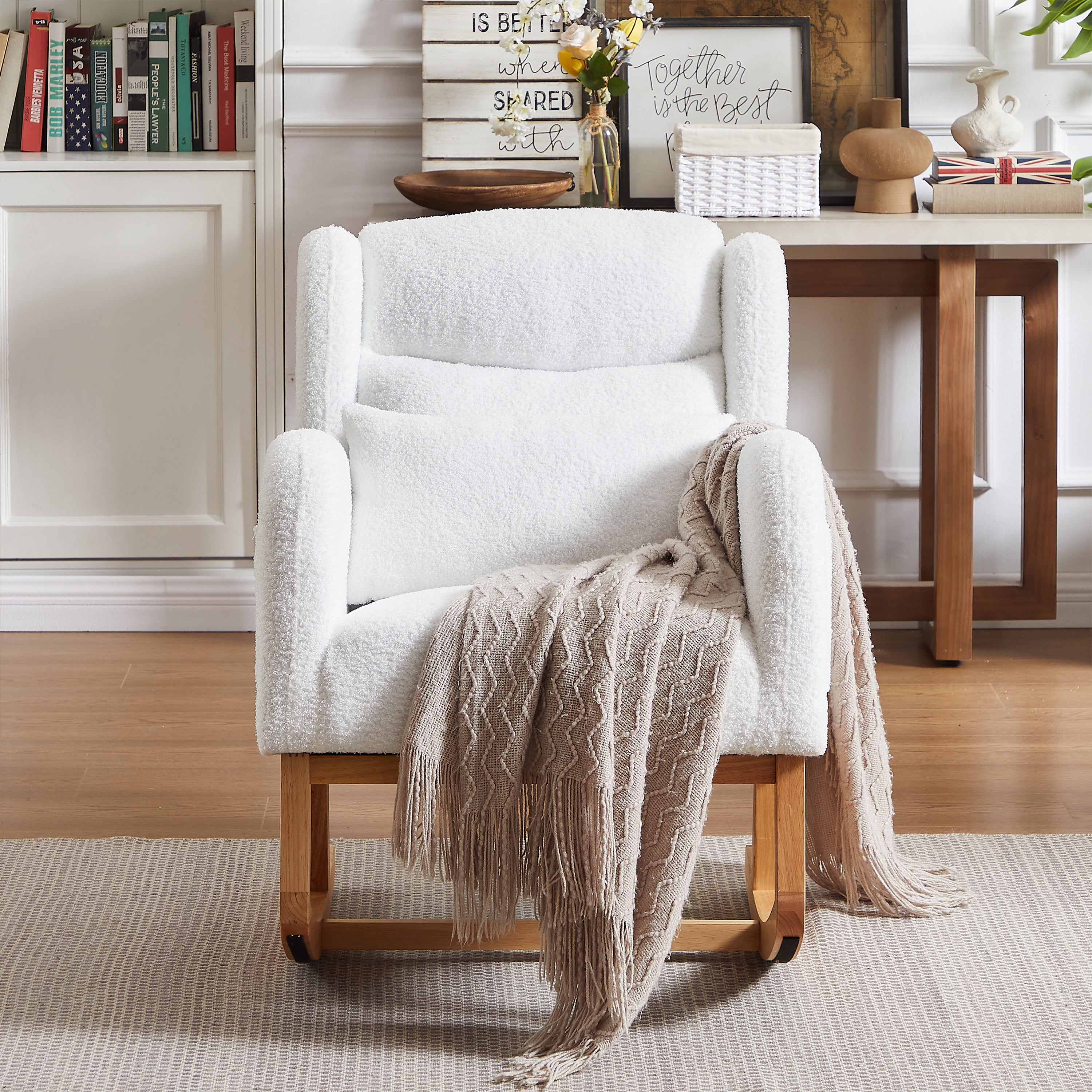 Walker Edison | Modern Boucle Lounge Arm Rocking Chair