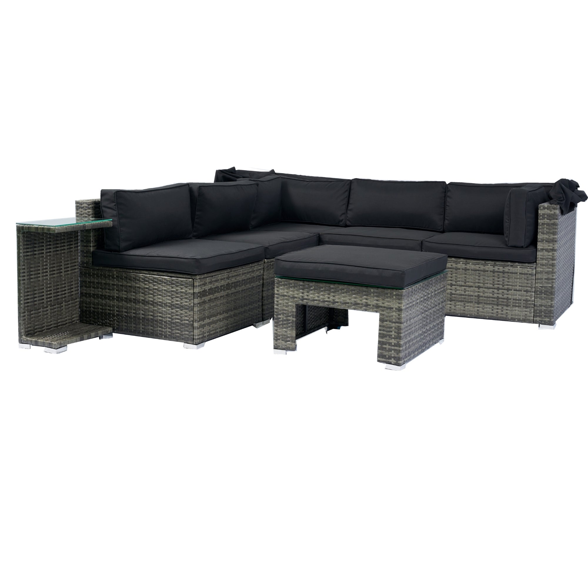 Walker Edison | 7-Piece Outdoor Patio Canopy Wicker Rattan Sectional Sofa Set