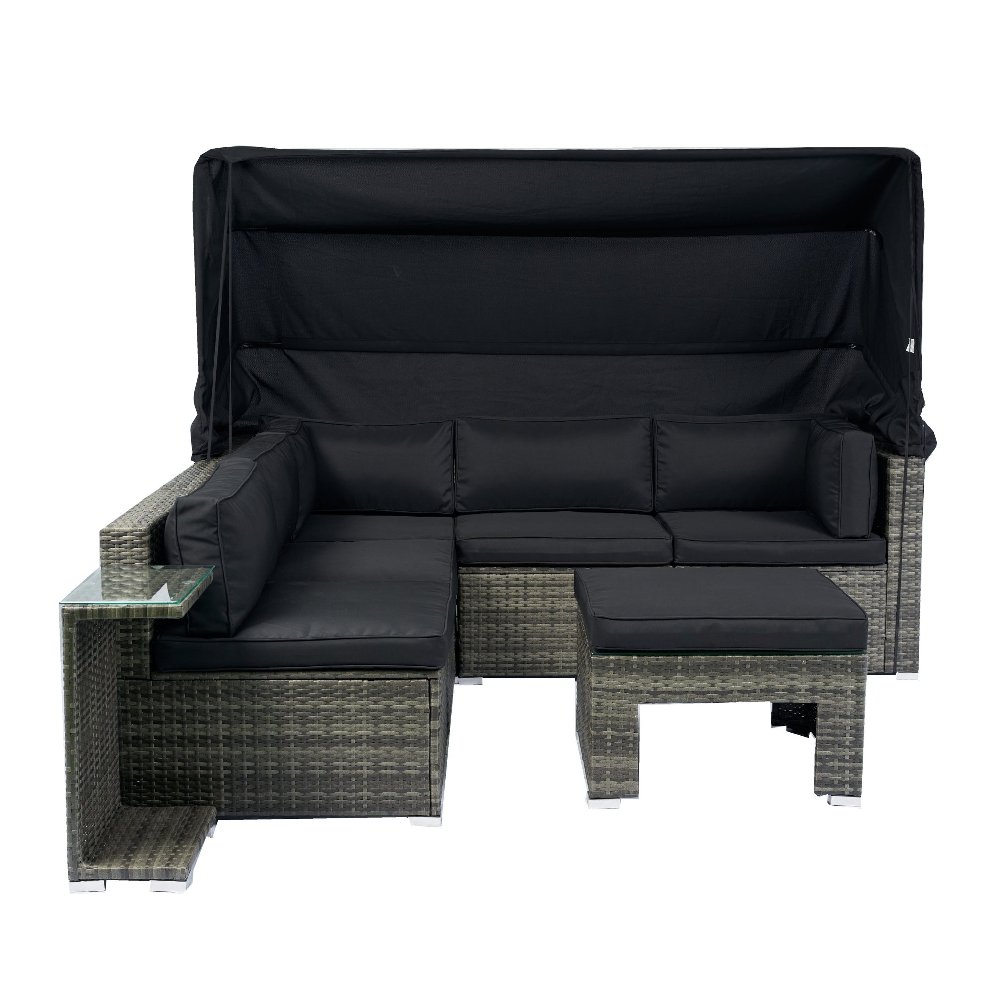 Walker Edison | 7-Piece Outdoor Patio Canopy Wicker Rattan Sectional Sofa Set