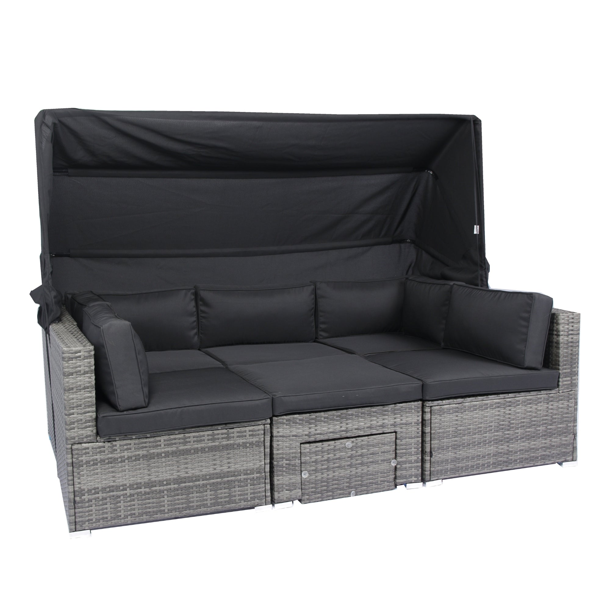 Walker Edison | 7-Piece Outdoor Patio Canopy Wicker Rattan Sectional Sofa Set