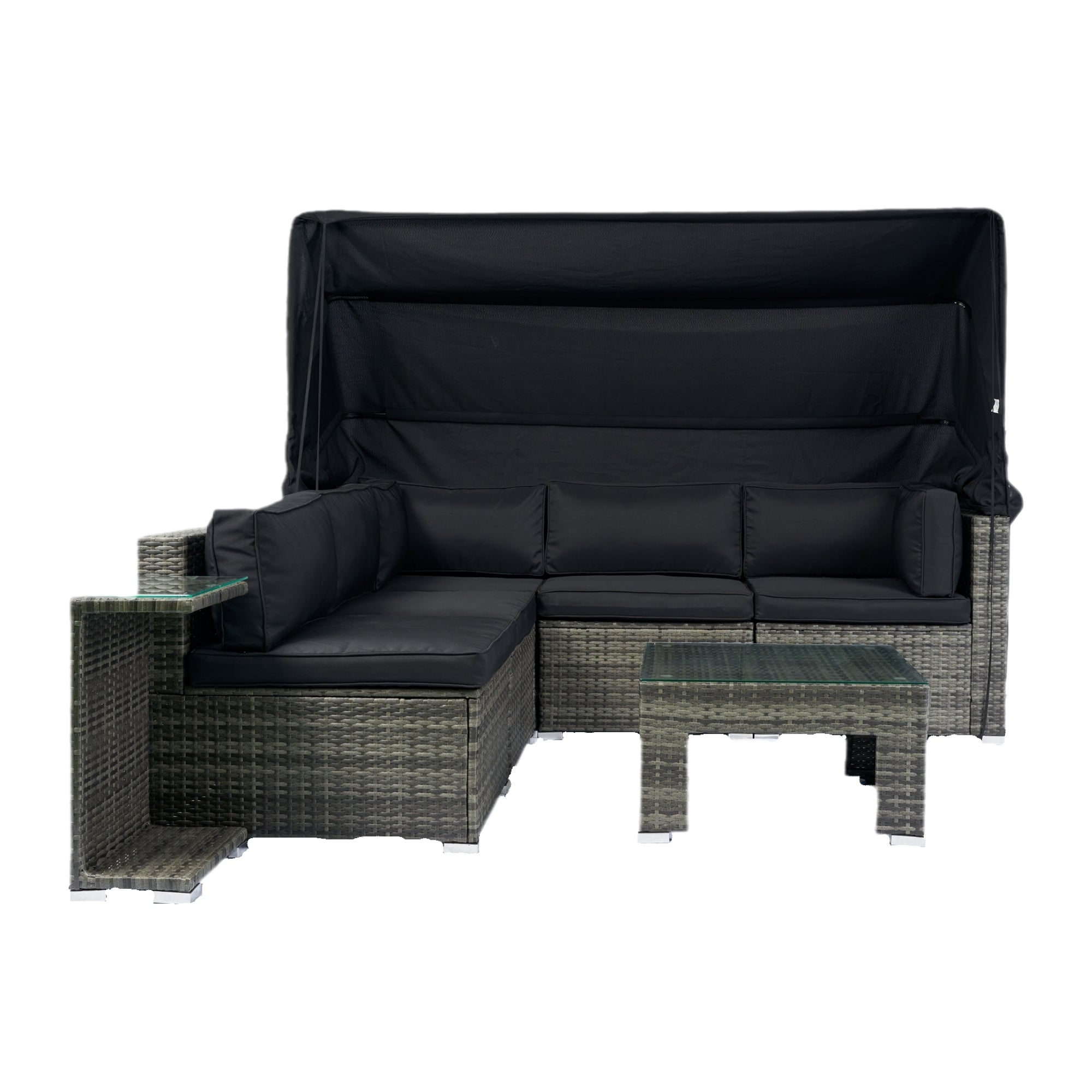 Walker Edison | 7-Piece Outdoor Patio Canopy Wicker Rattan Sectional Sofa Set