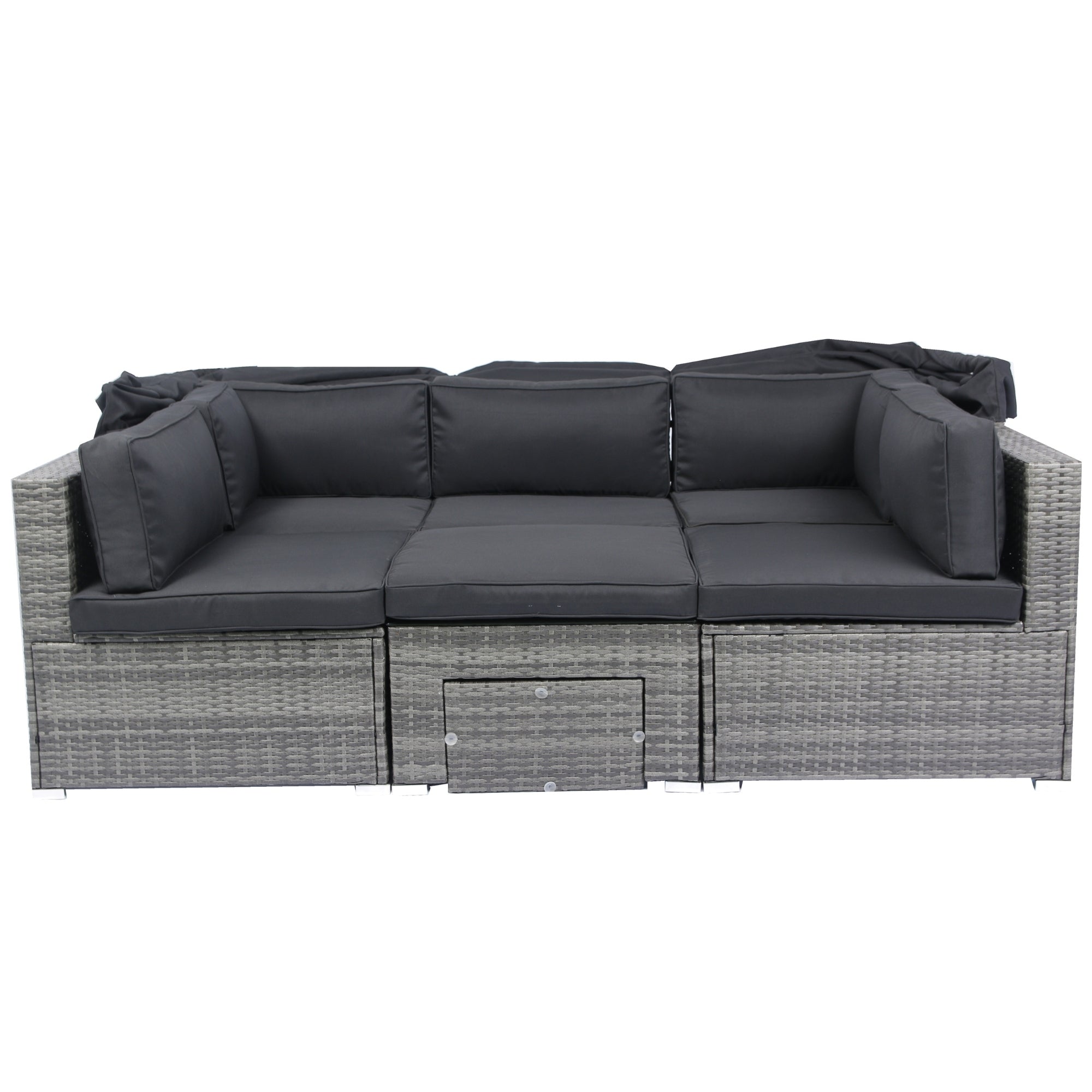 Walker Edison | 7-Piece Outdoor Patio Canopy Wicker Rattan Sectional Sofa Set