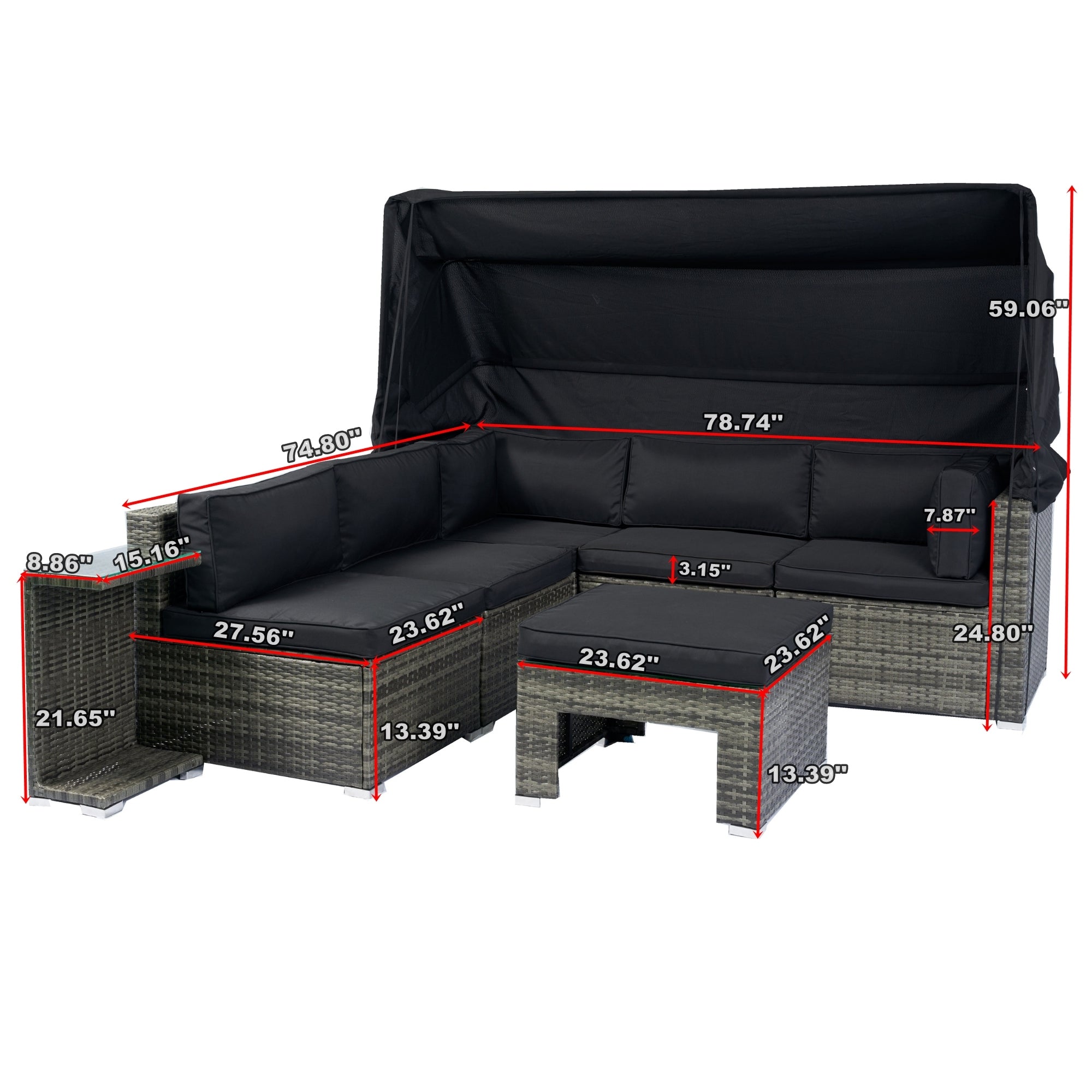 Walker Edison | 7-Piece Outdoor Patio Canopy Wicker Rattan Sectional Sofa Set