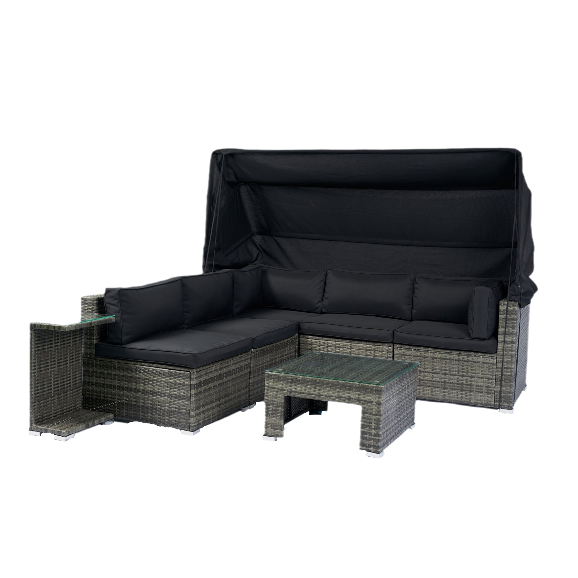 Walker Edison | 7-Piece Outdoor Patio Canopy Wicker Rattan Sectional Sofa Set