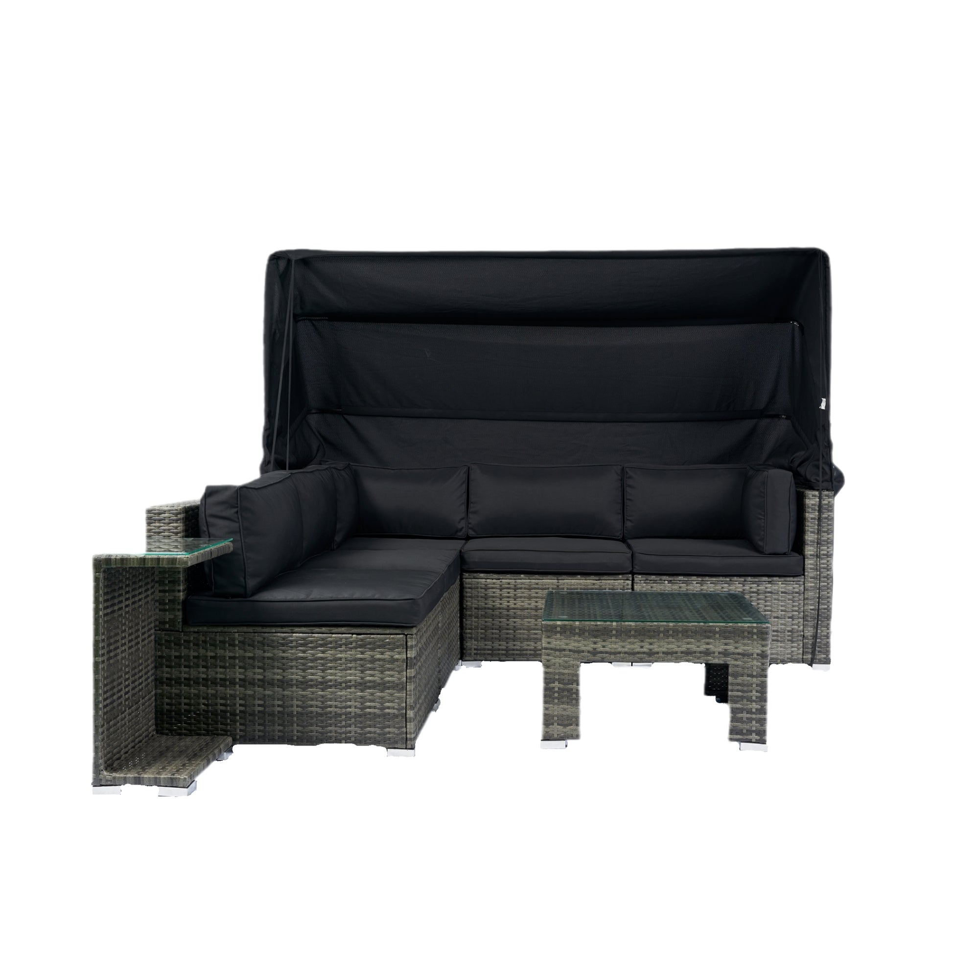 Walker Edison | 7-Piece Outdoor Patio Canopy Wicker Rattan Sectional Sofa Set