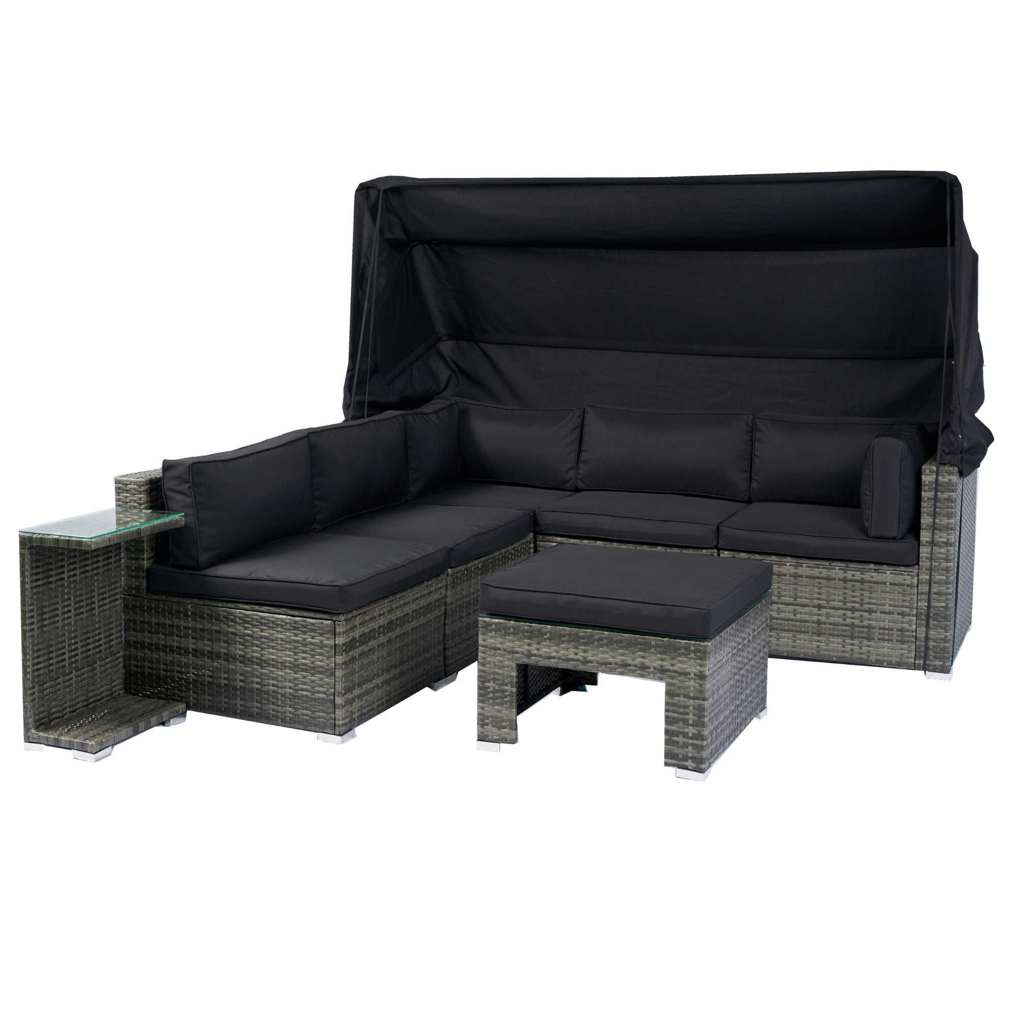 Walker Edison | 7-Piece Outdoor Patio Canopy Wicker Rattan Sectional Sofa Set