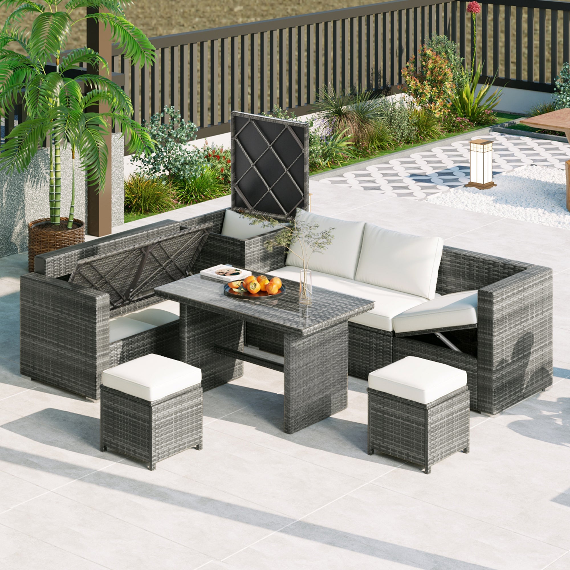 Walker Edison | Outdoor 6-Piece Wicker Storage Sofa Set