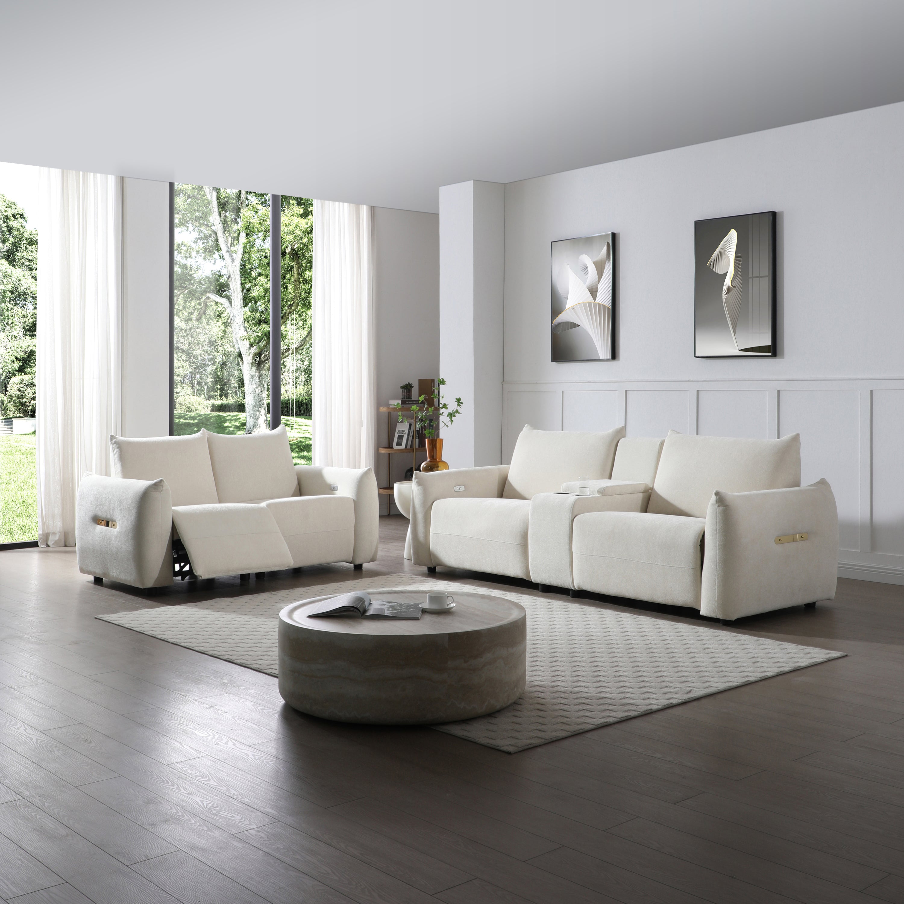 Walker Edison | Modern Recliner Sofa Set with LED & Storage Console Cup Holder