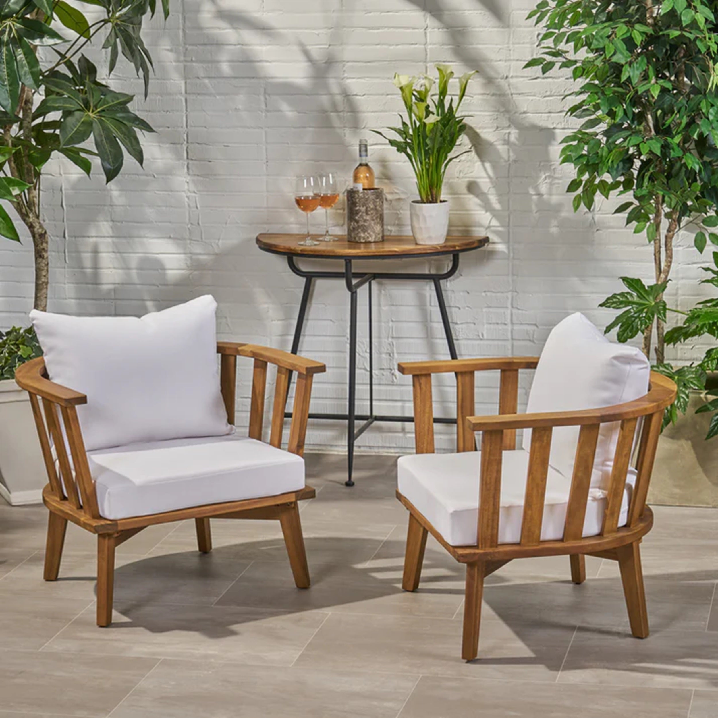 Walker Edison | Teak Acacia Wood Outdoor Patio Club Chair Set of 2