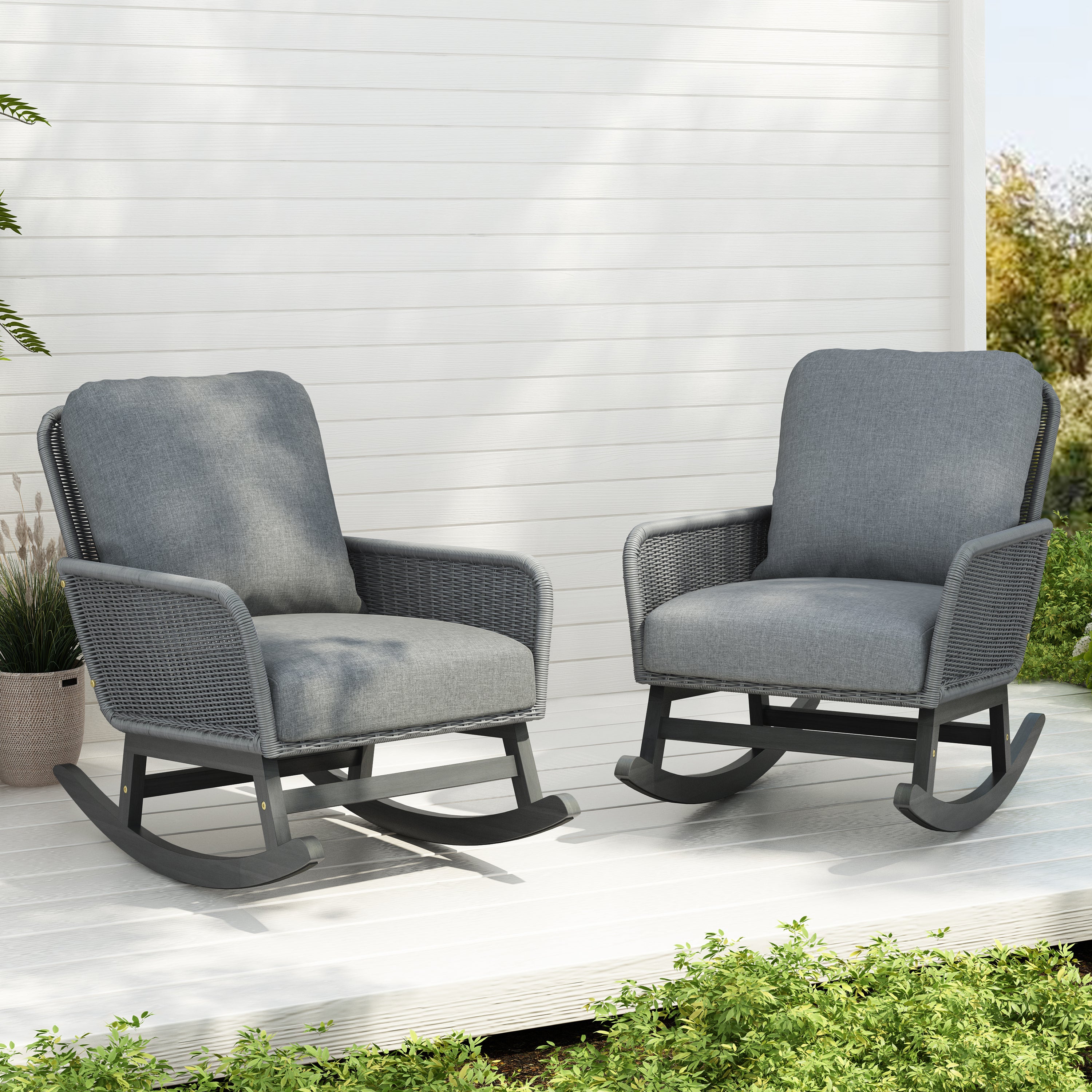 Walker Edison | Contemporary Minimalist Outdoor Rocking Chair Set of 2