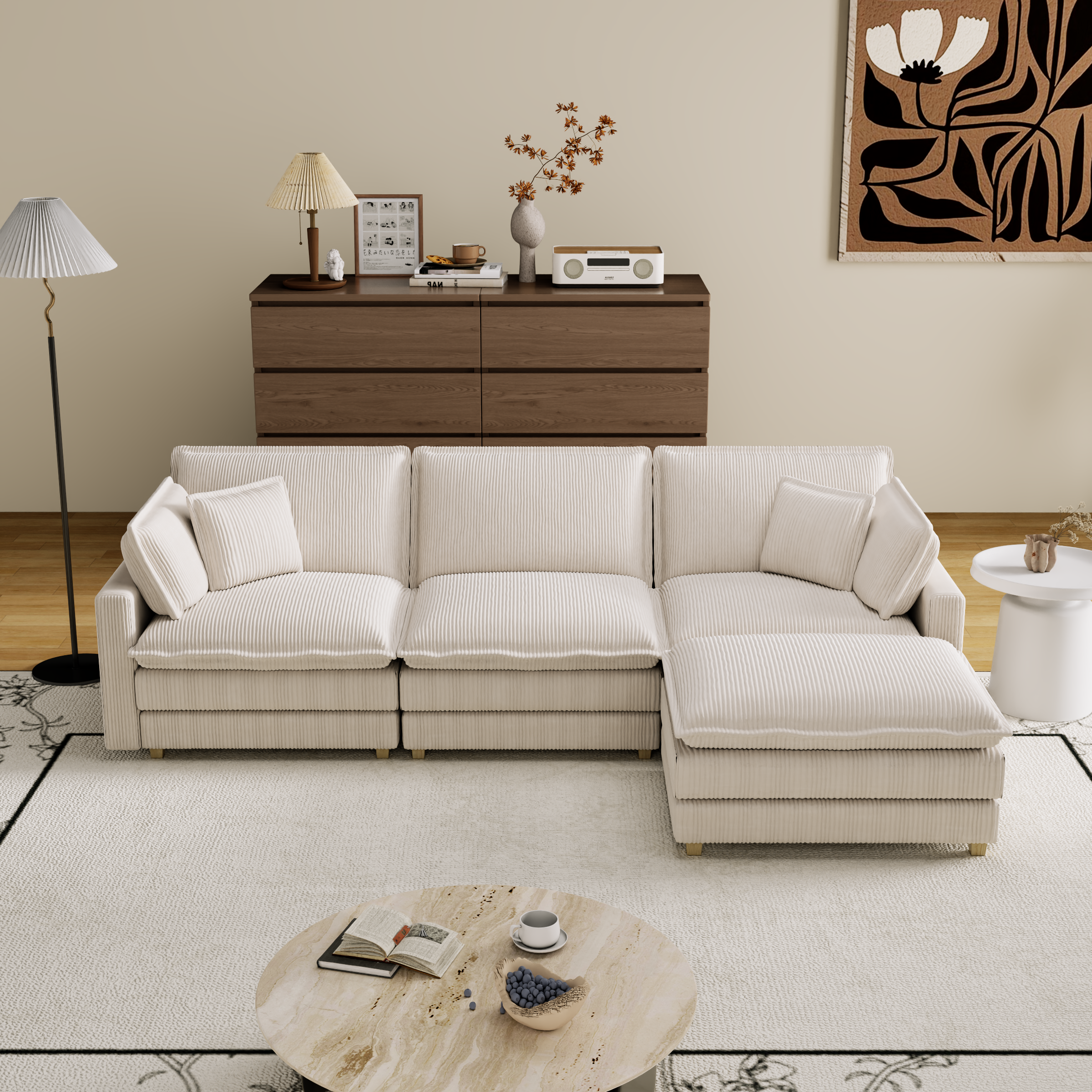 Walker Edison | Modular Deep Seat Corduroy Sectional Sofa