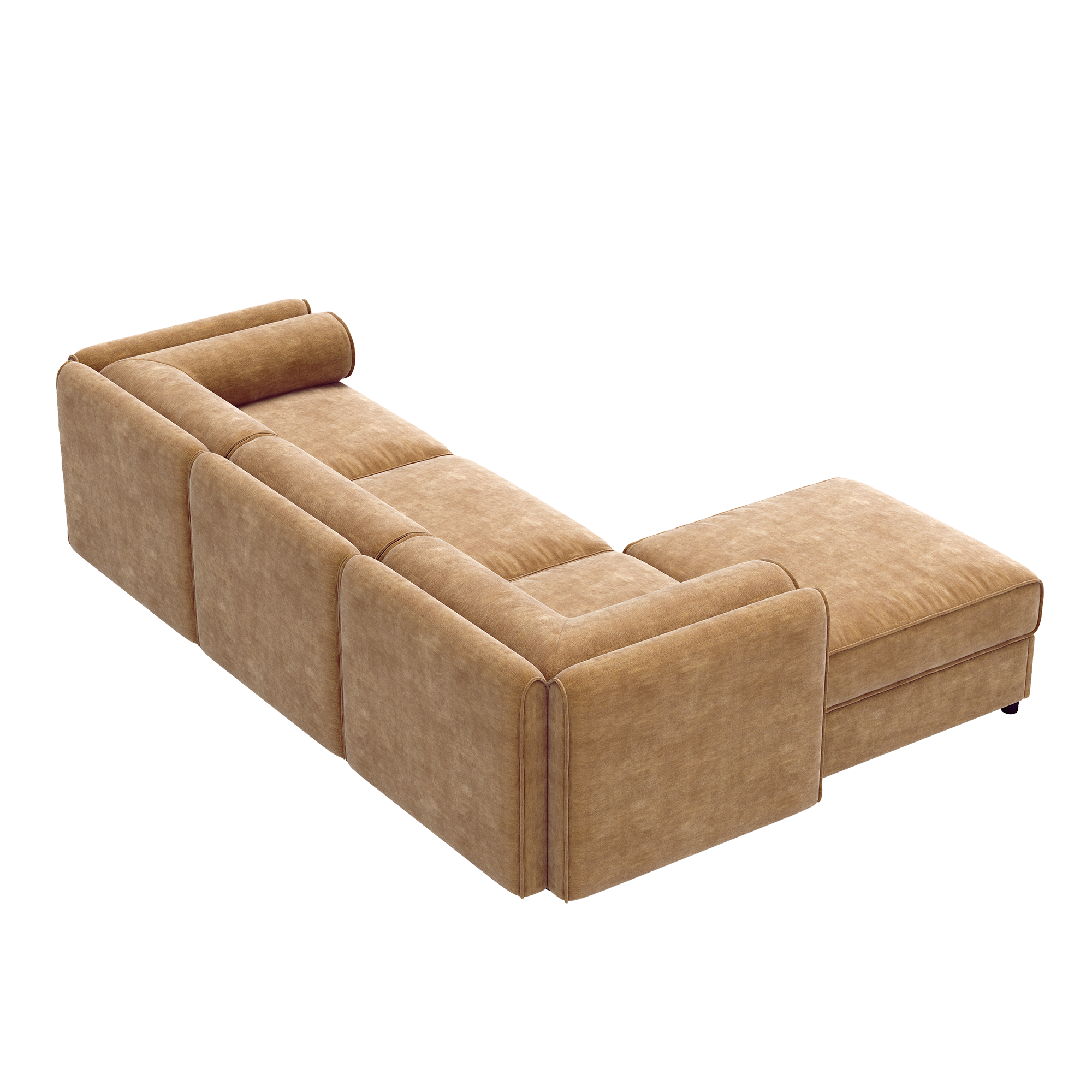 Walker Edison | Elegant Camel Chenille Sofa with Storage Seat and Ottoman