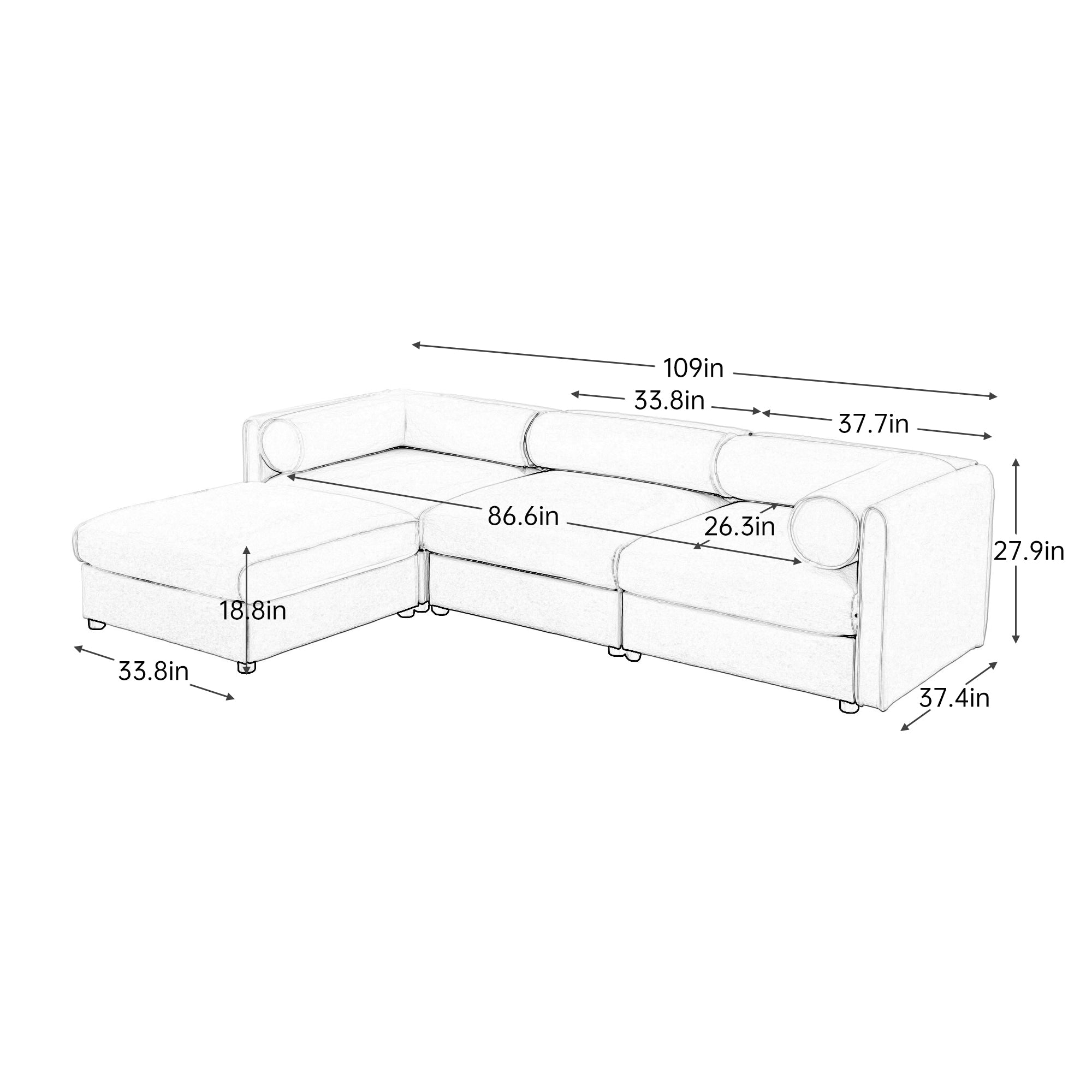 Walker Edison | Elegant Camel Chenille Sofa with Storage Seat and Ottoman
