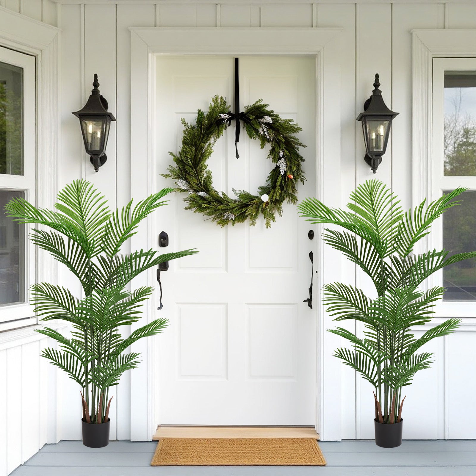 Walker Edison | Simulate Green Plastic 15-Leaf Flower Boxes for Indoor and Outdoor Decor