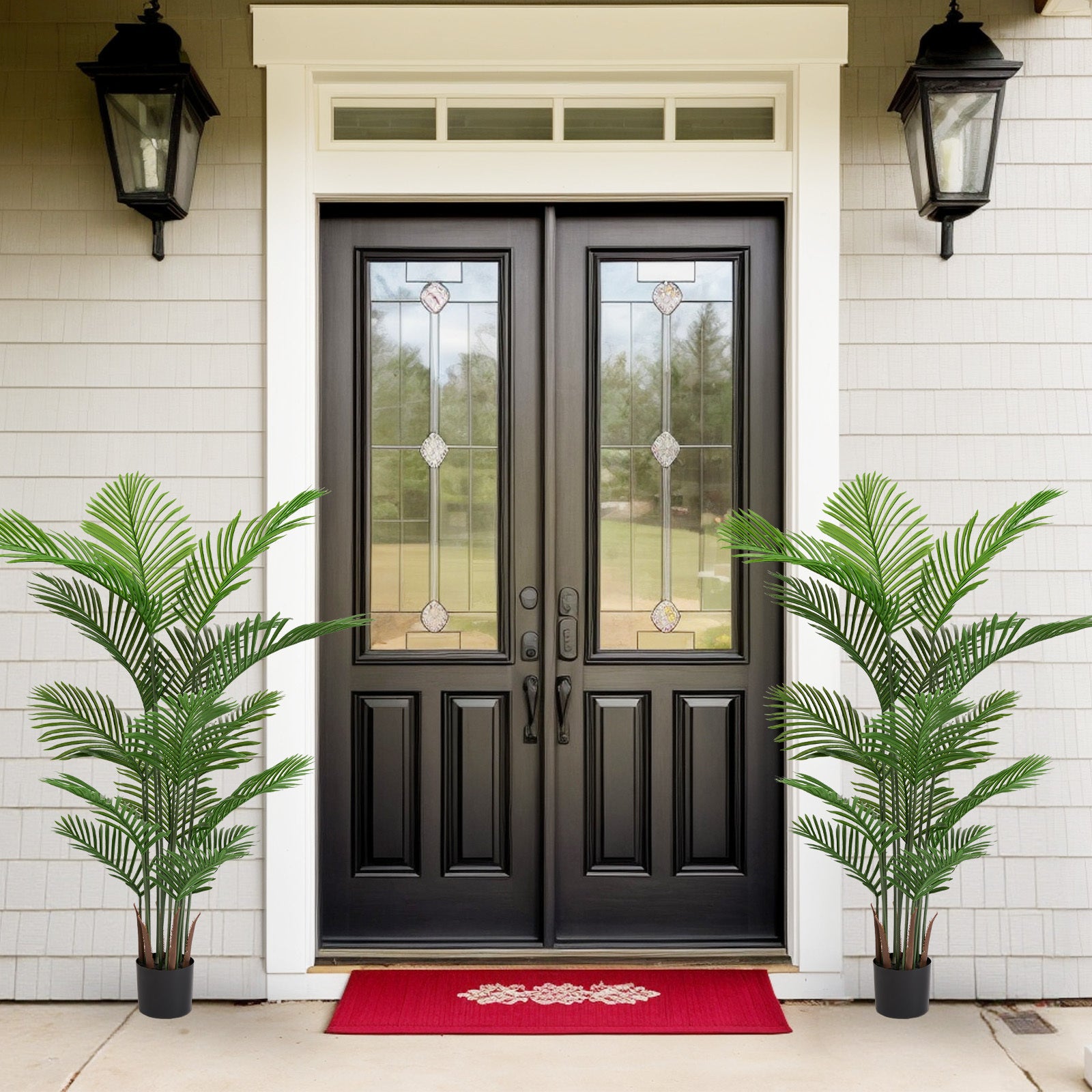 Walker Edison | Simulate Green Plastic 15-Leaf Flower Boxes for Indoor and Outdoor Decor