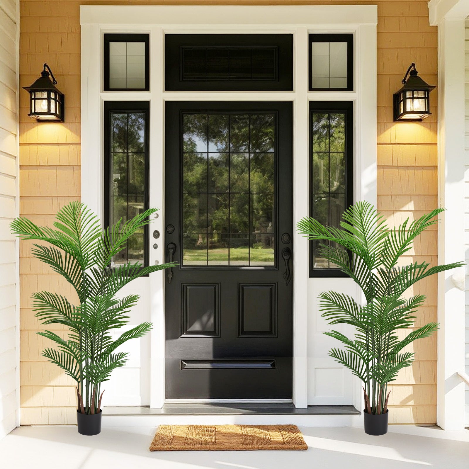 Walker Edison | Simulate Green Plastic 15-Leaf Flower Boxes for Indoor and Outdoor Decor